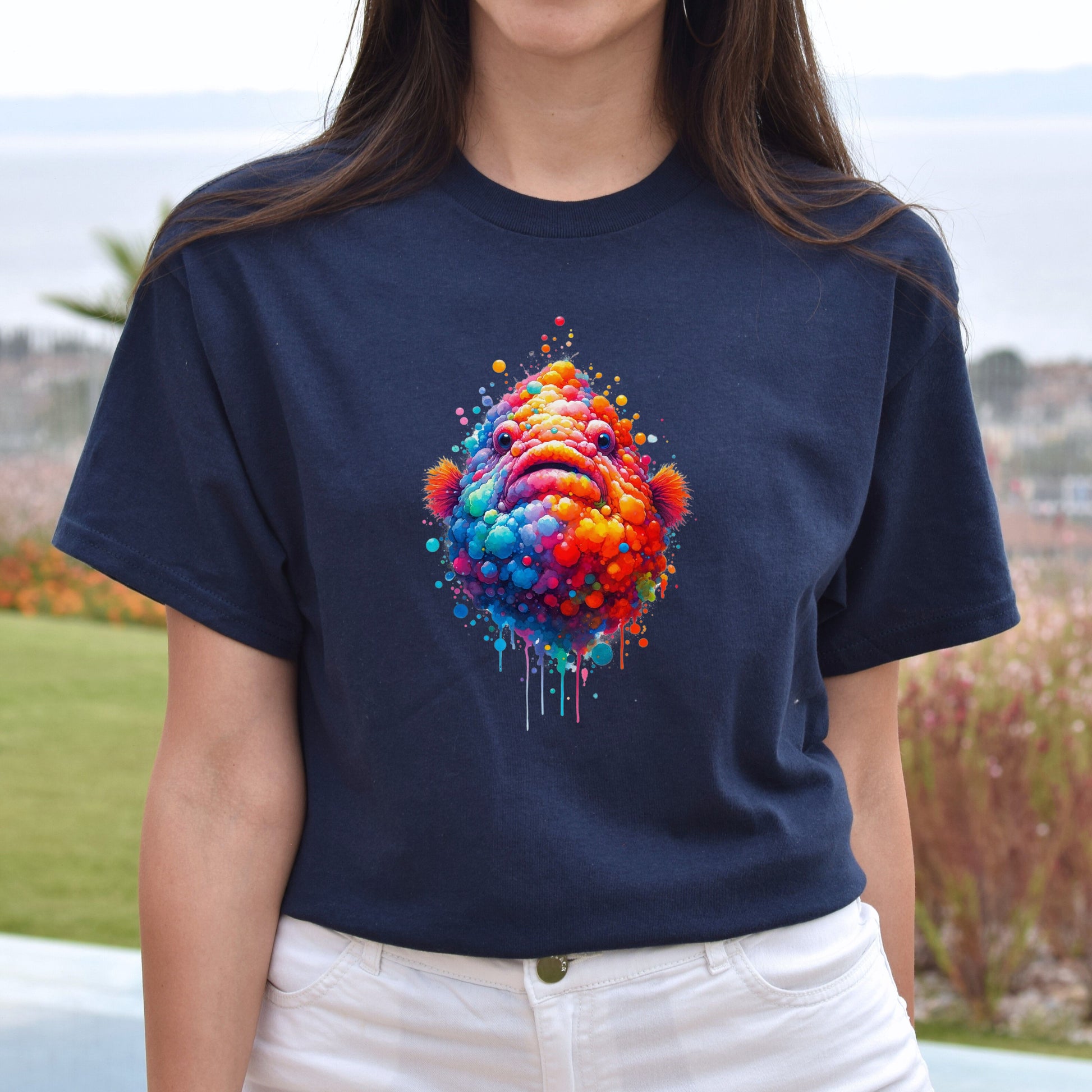 Deep Sea Fish Color Splash Unisex T-shirt Black Navy Dark Heather-Navy-Family-Gift-Planet