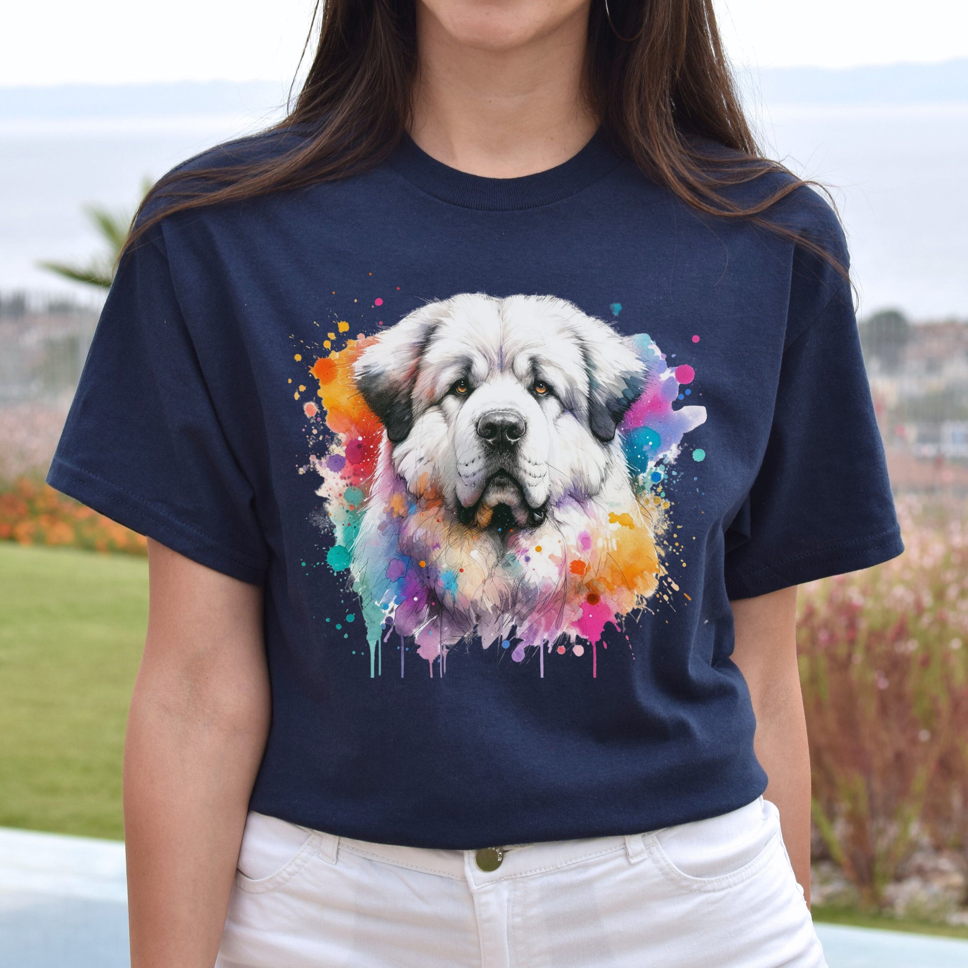 Akbash Dog mama Color Splash Unisex T-shirt Black Navy Dark Heather-Navy-Family-Gift-Planet