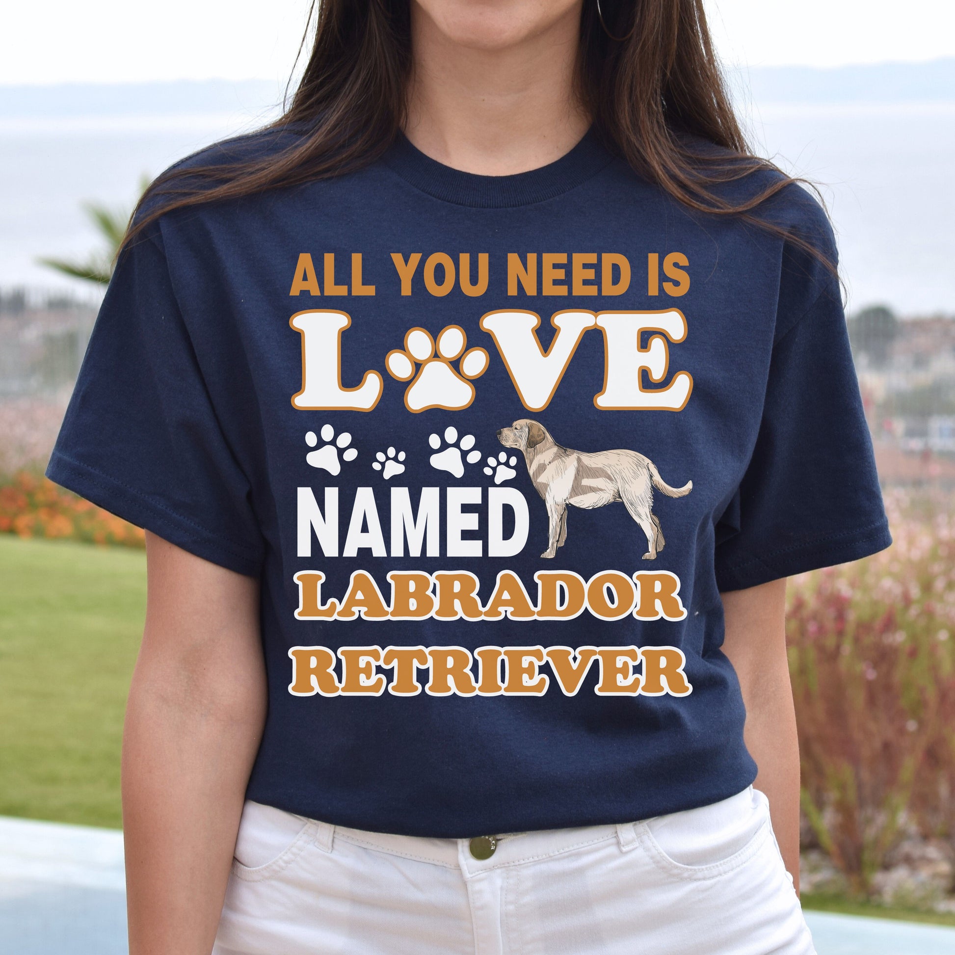 All you need is Labrador retriever Unisex t-shirt gift black navy dark heather-Navy-Family-Gift-Planet