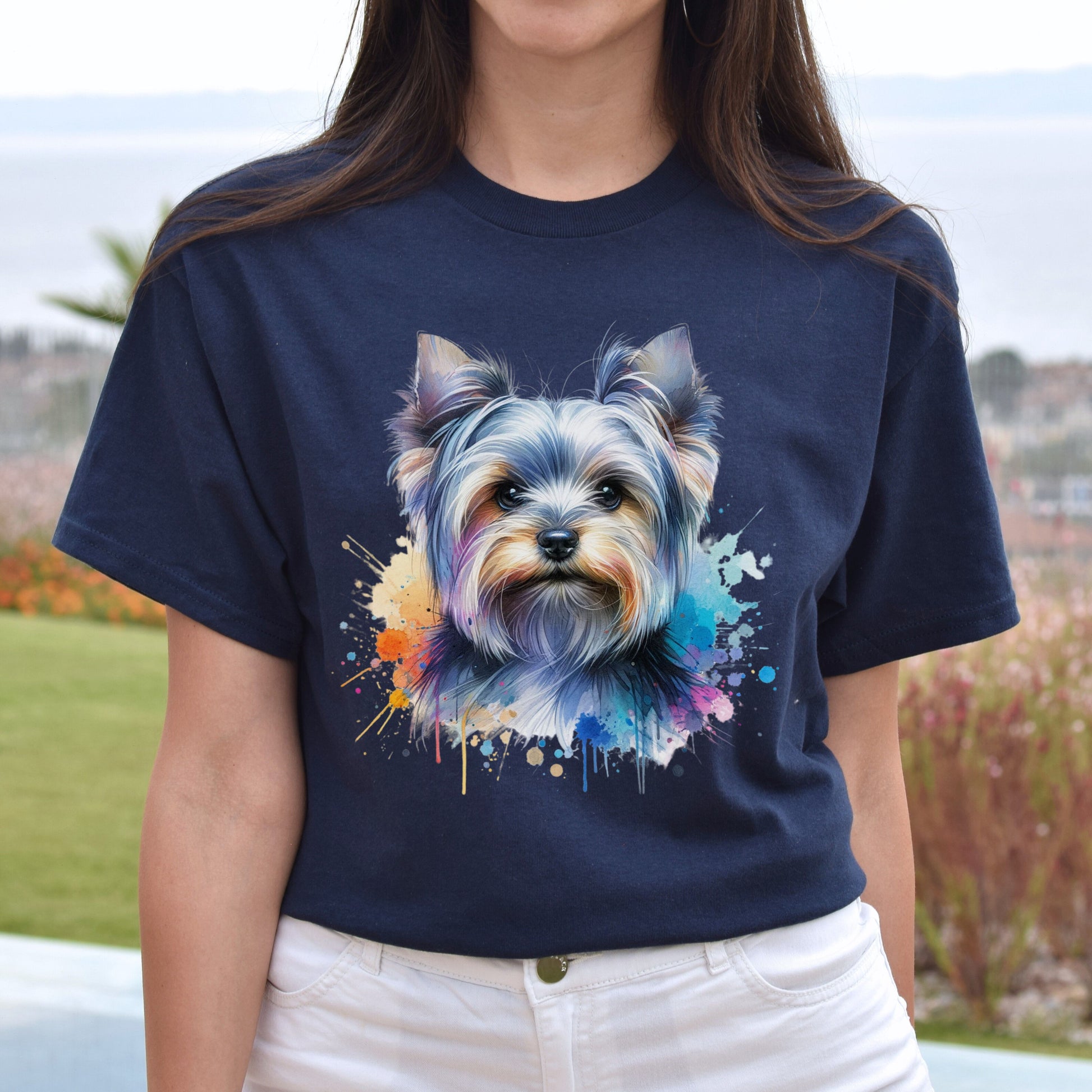 Australian Silky Terrier dog mom Color Splash Unisex T-shirt Black Navy Dark Heather-Navy-Family-Gift-Planet
