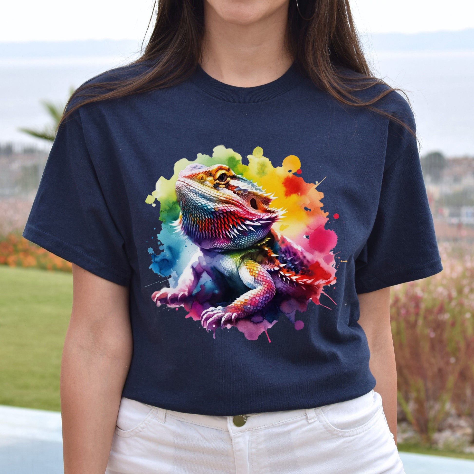Bearded Dragon mom Color Splash Unisex T-shirt Black Navy Dark Heather-Family-Gift-Planet