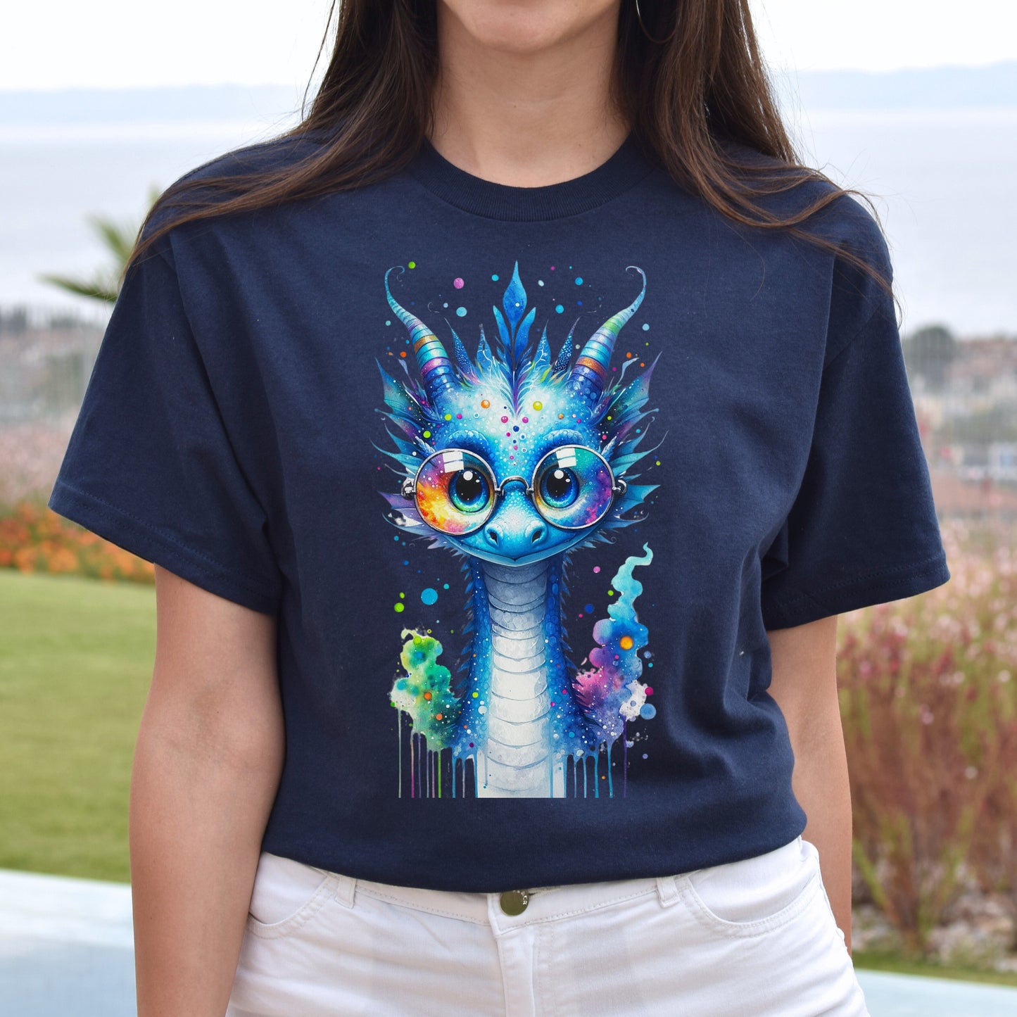 Blue Dragon Color Splash Unisex T-shirt 2024 new year tee-Family-Gift-Planet
