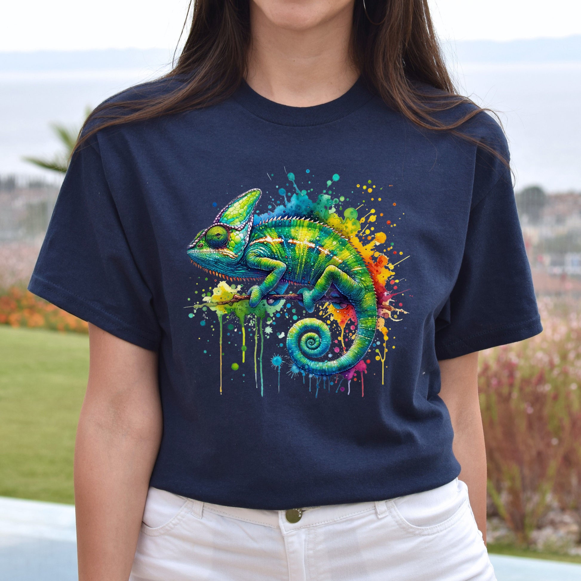 Chameleon mama Color Splash Unisex T-Shirt Black Navy Dark Heather-Navy-Family-Gift-Planet