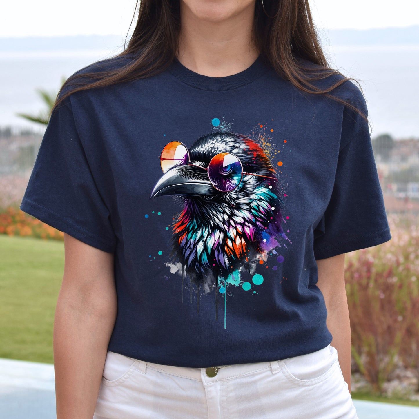 Cool Raven Color Splash Unisex T-shirt Black Navy Dark Heather-Family-Gift-Planet