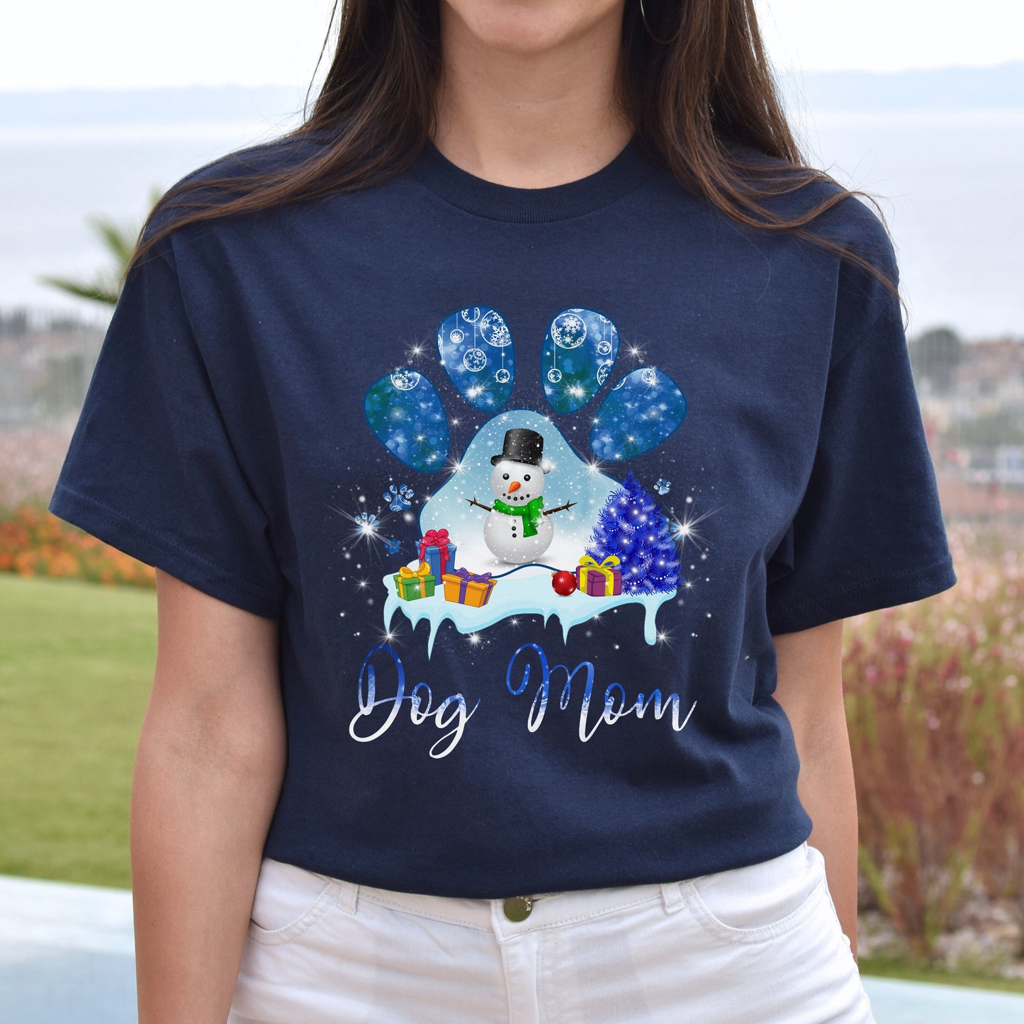 Dog Mom Christmas Unisex t-shirt gift black navy dark heather-Navy-Family-Gift-Planet