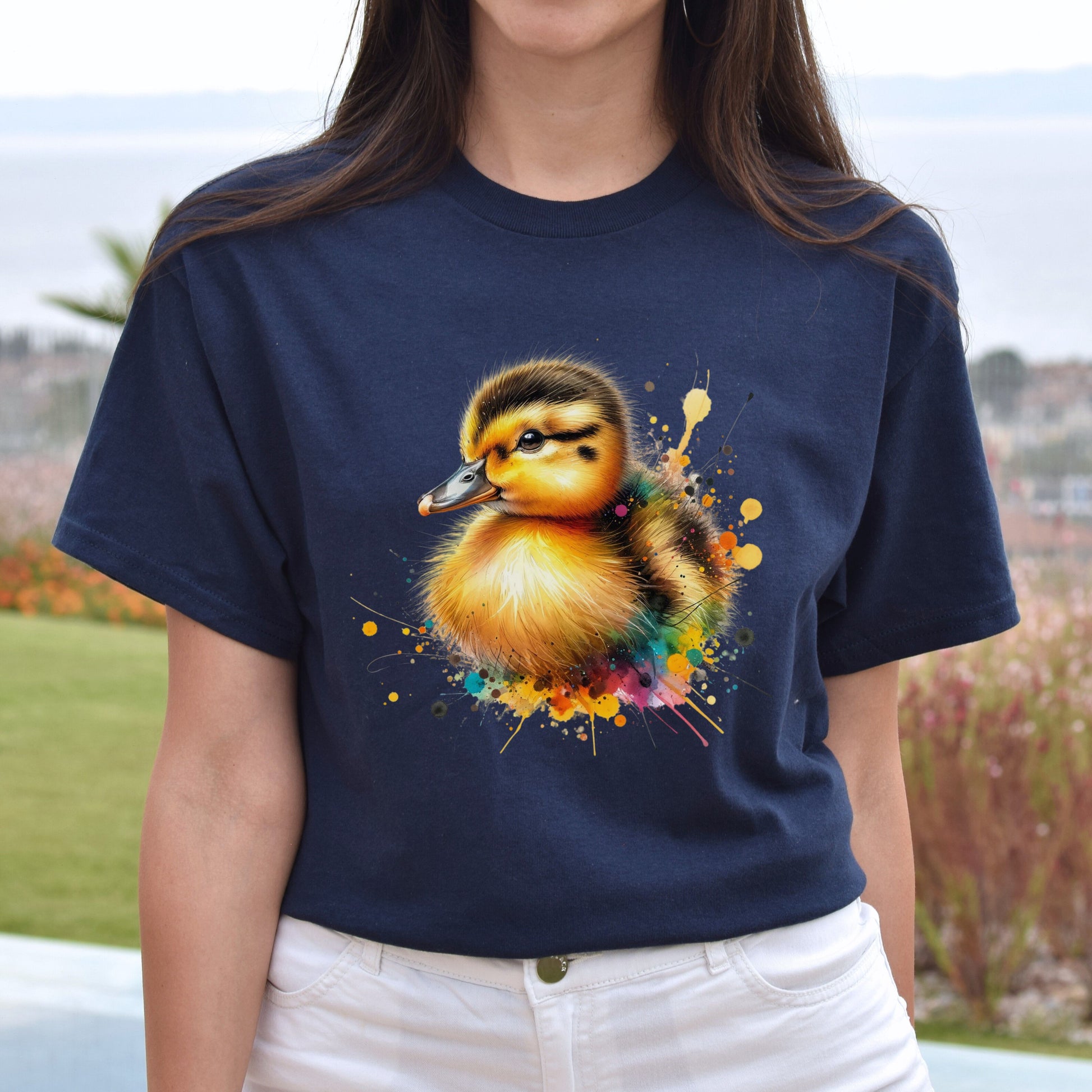 Artistic Duckling Color Splash Unisex T-shirt baby duck Black Navy Dark Heather-Navy-Family-Gift-Planet