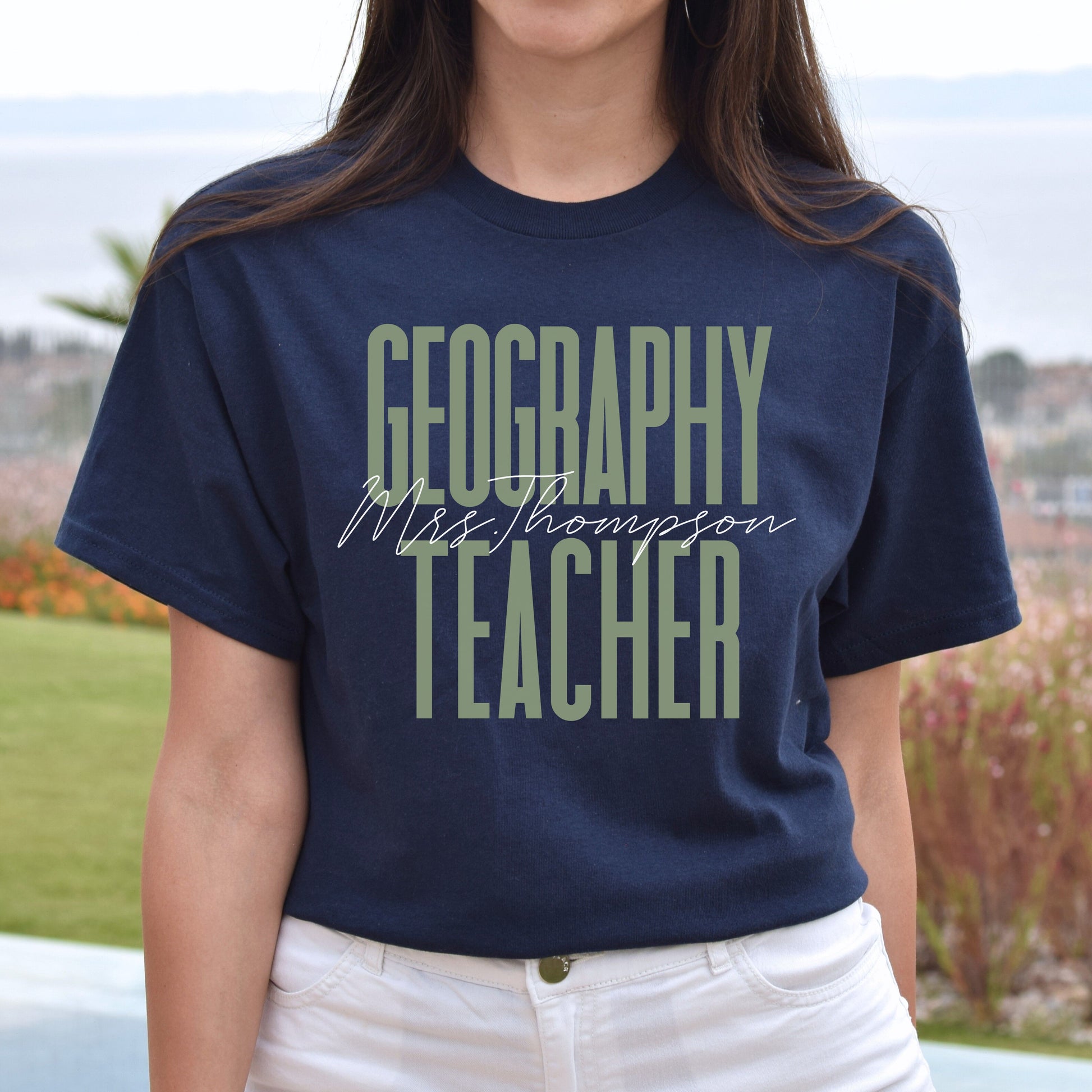 Geography teacher T-Shirt gift Geographer Customized Unisex tee Black Navy Dark Heather-Navy-Family-Gift-Planet