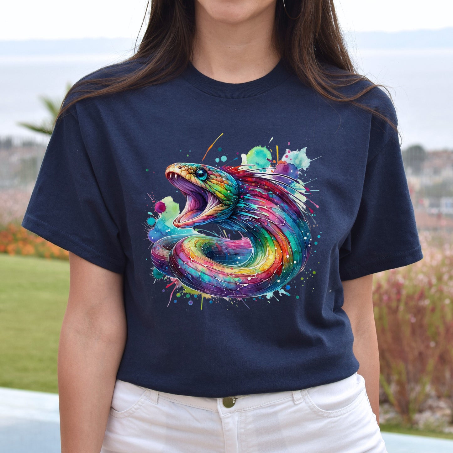 Artistic Gulper Eel Color Splash Unisex T-shirt Black Navy Dark Heather-Navy-Family-Gift-Planet