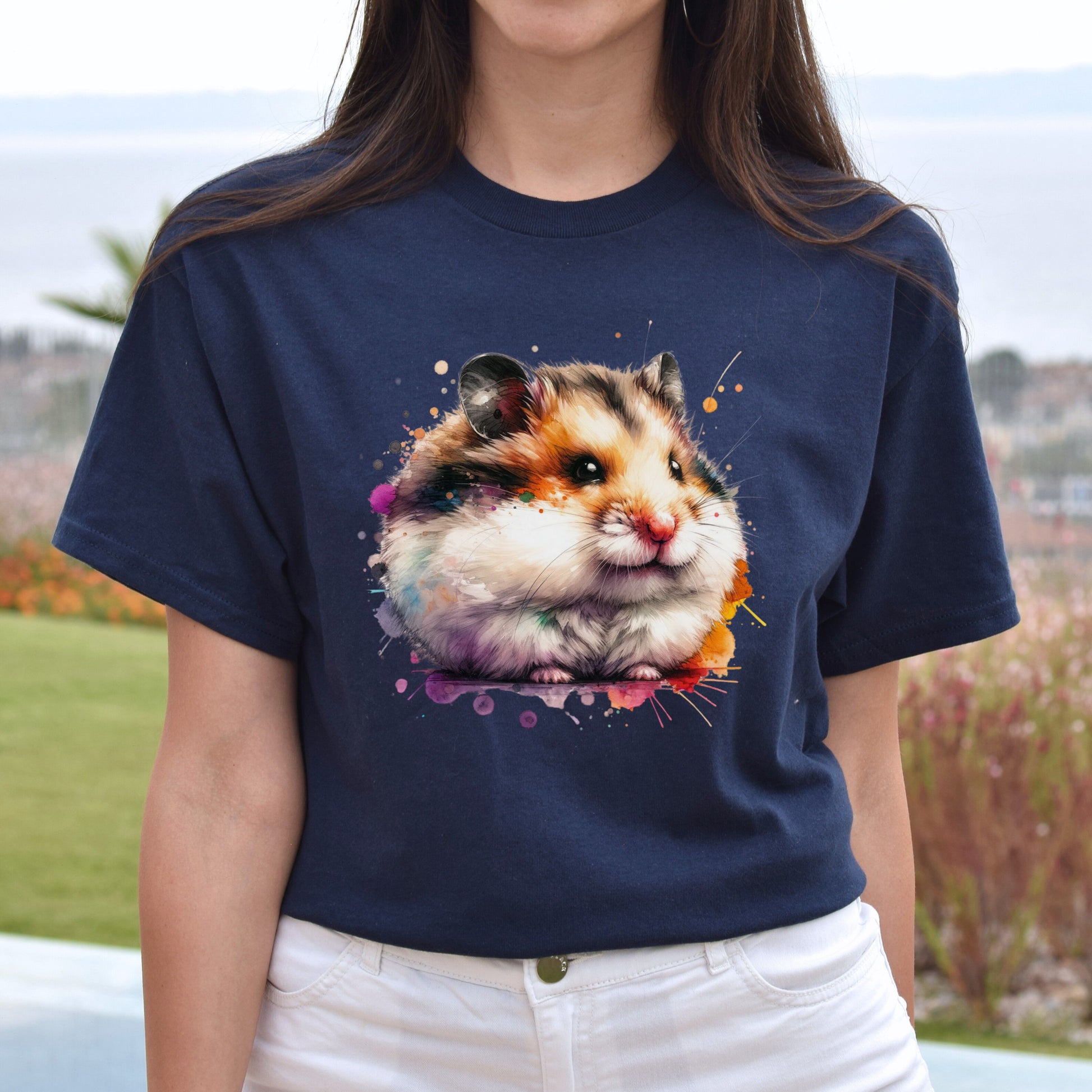 Hamster Color Splash Unisex T-Shirt Black Navy Dark Heather-Navy-Family-Gift-Planet