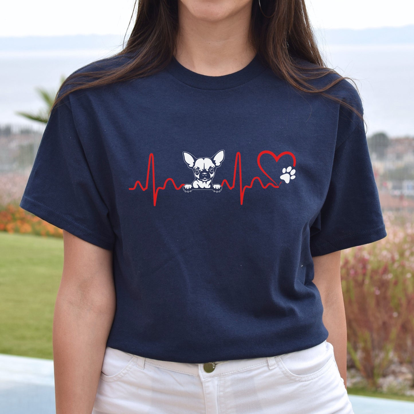 French Bulldog heart beat Unisex t-shirt Dog owner gift black navy dark heather-Navy-Family-Gift-Planet