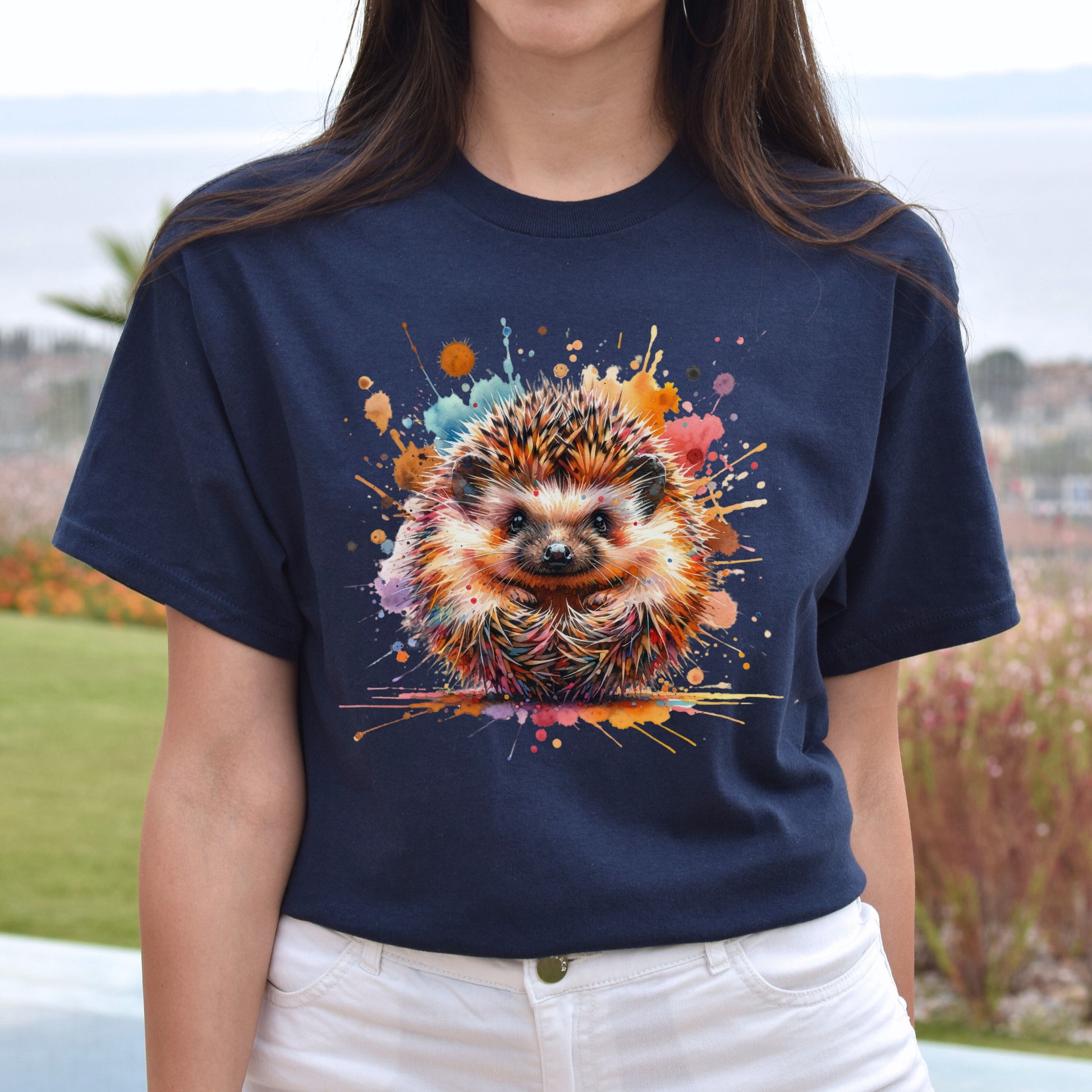 Artistic Hedgehog Color Splash Unisex T-shirt Black Navy Dark Heather-Navy-Family-Gift-Planet