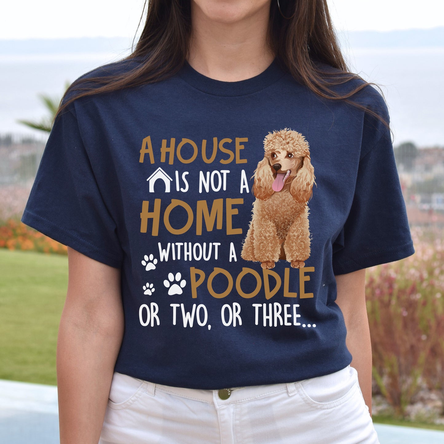 A house is not a home without a poodle Unisex t-shirt gift black navy dark heather-Navy-Family-Gift-Planet