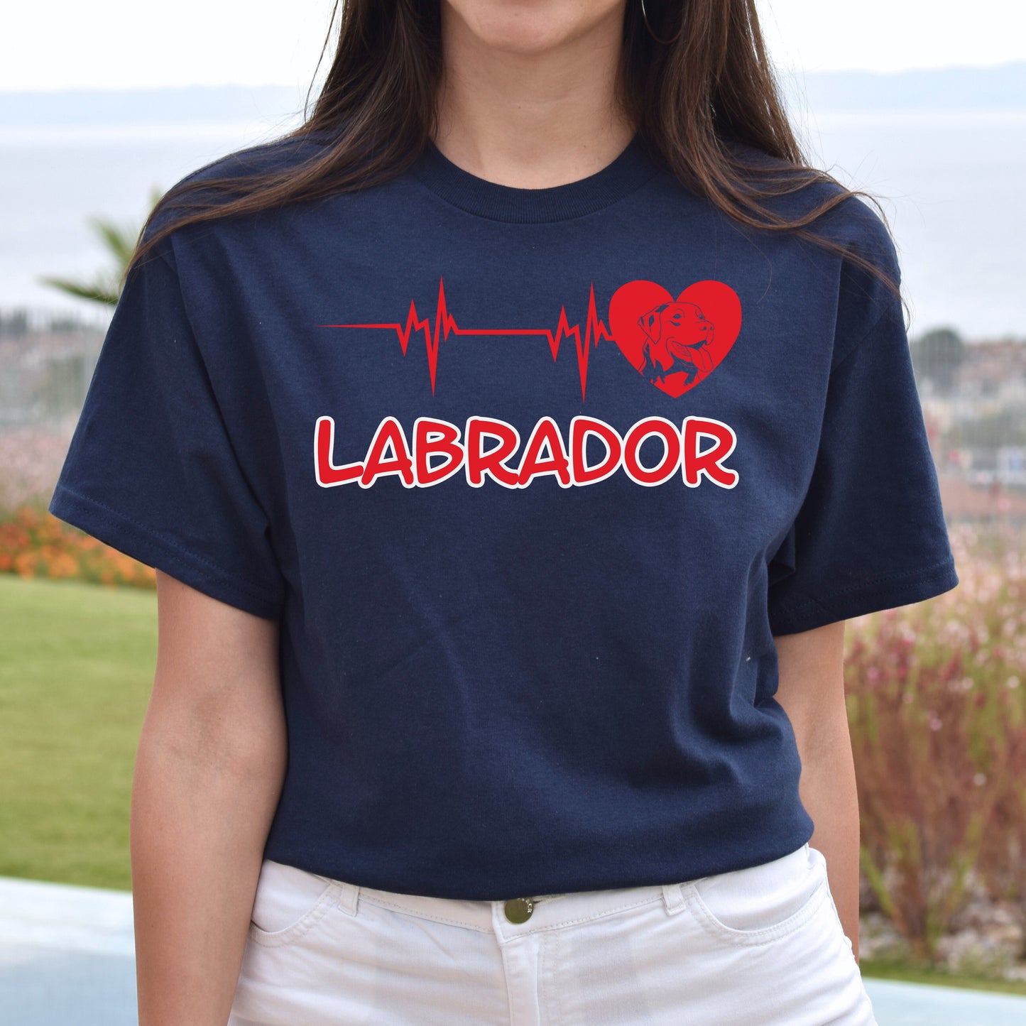 Labrador heartbeat Unisex t-shirt gift Labrador mom tee black navy dark heather-Navy-Family-Gift-Planet