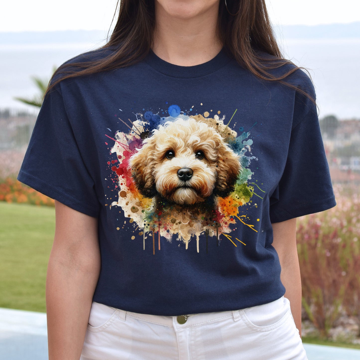 Artistic Lagotto Romagnolo Color Splash Unisex T-shirt Black Navy Dark Heather-Navy-Family-Gift-Planet