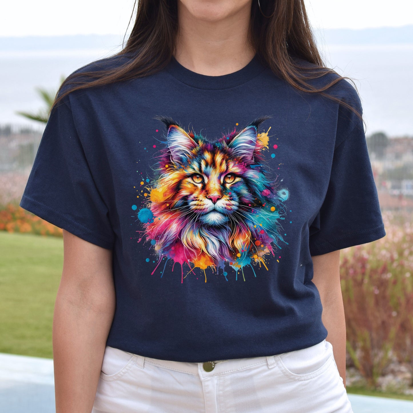 Maine Coon Mama Color Splash Unisex T-Shirt Black Navy Dark Heather-Navy-Family-Gift-Planet