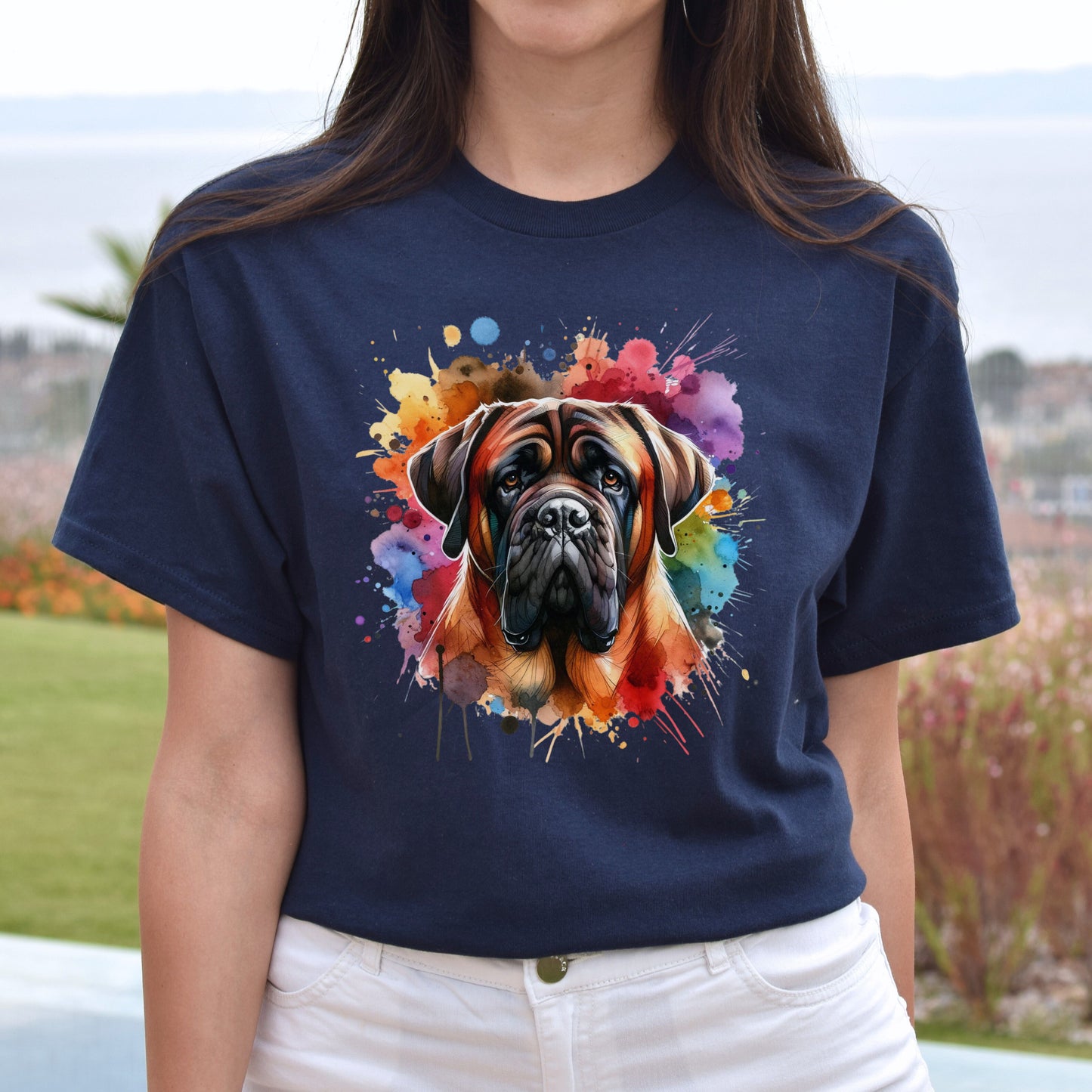 Artistic Mastiff dog Color Splash Unisex T-shirt Black Navy Dark Heather-Navy-Family-Gift-Planet