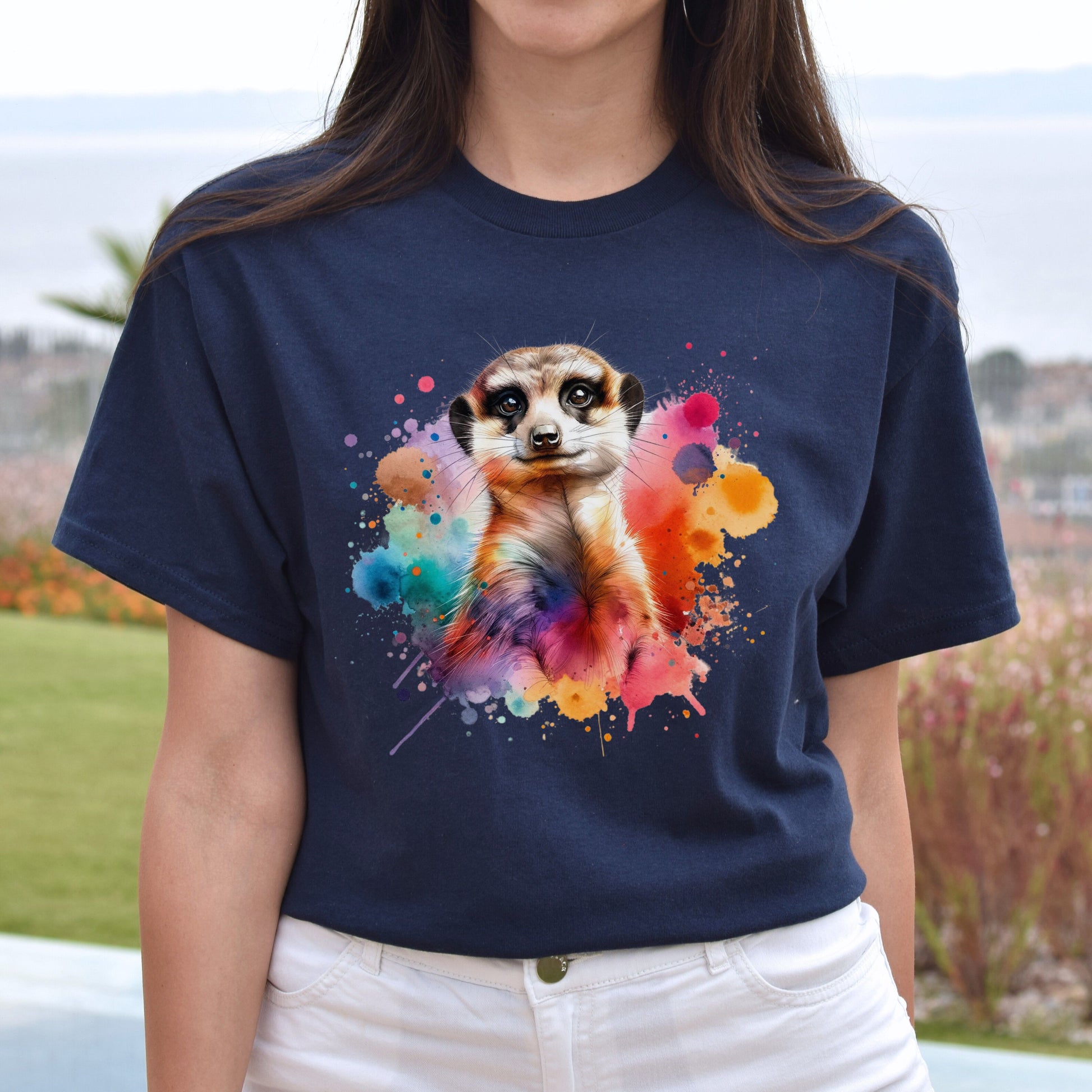 Artistic Meerkat Color Splash Unisex T-shirt Black Navy Dark Heather-Navy-Family-Gift-Planet