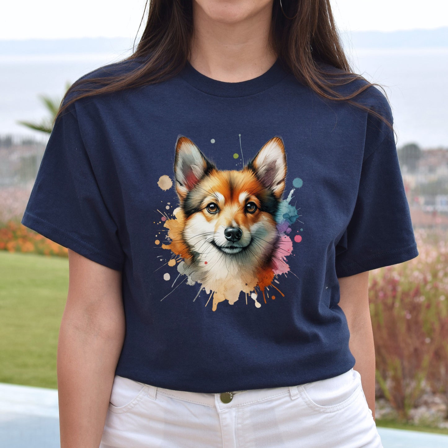 Norwegian Lundehund dog mom Color Splash Unisex T-shirt Black Navy Dark Heather-Navy-Family-Gift-Planet