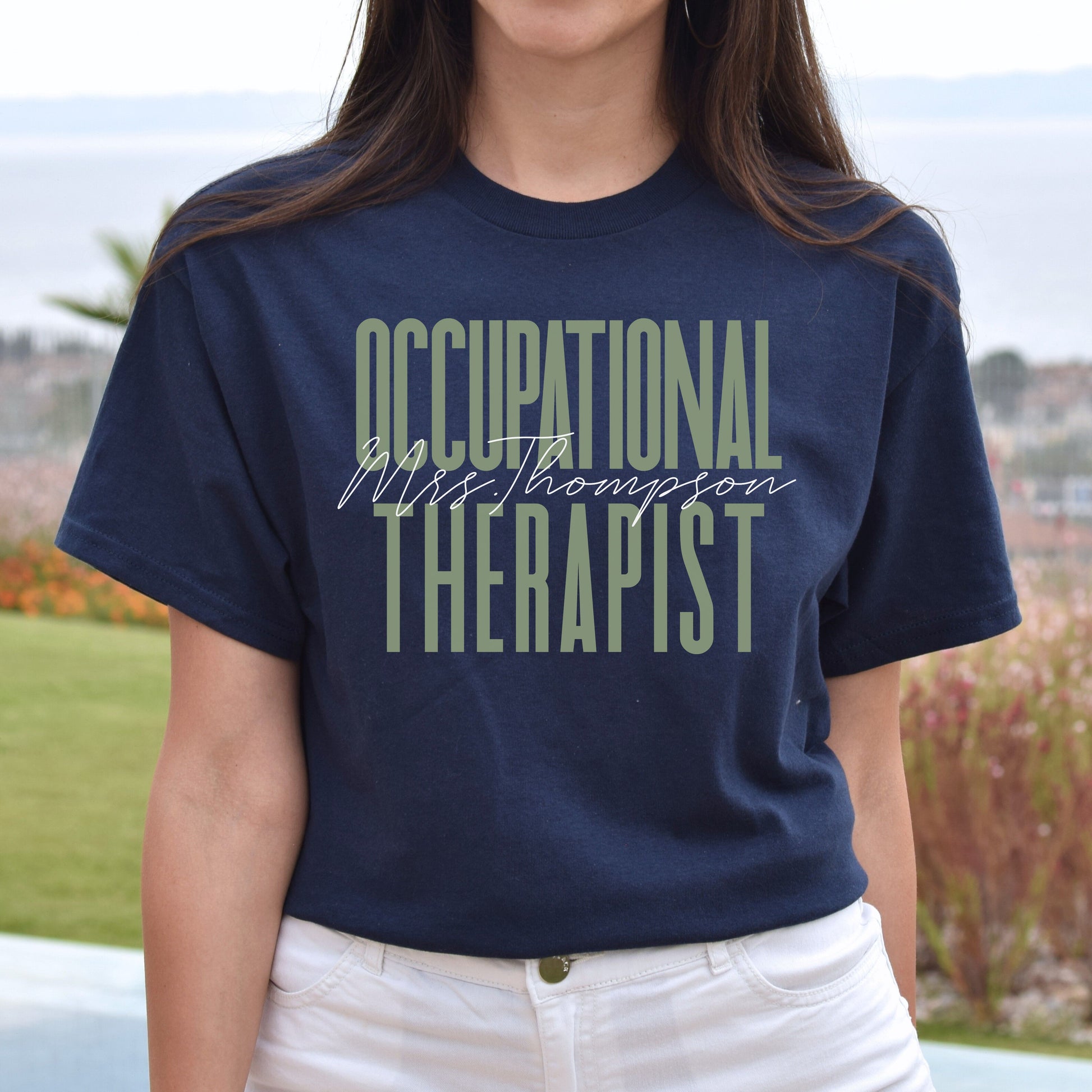 Occupational Therapist T-Shirt gift OT occupation therapy Customized Unisex tee Black Navy Dark Heather-Navy-Family-Gift-Planet