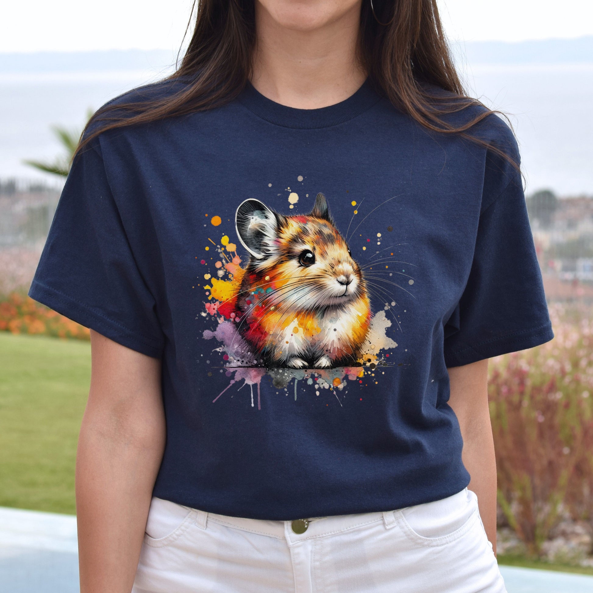 Artistic Pika Color Splash Unisex T-shirt Black Navy Dark Heather-Navy-Family-Gift-Planet