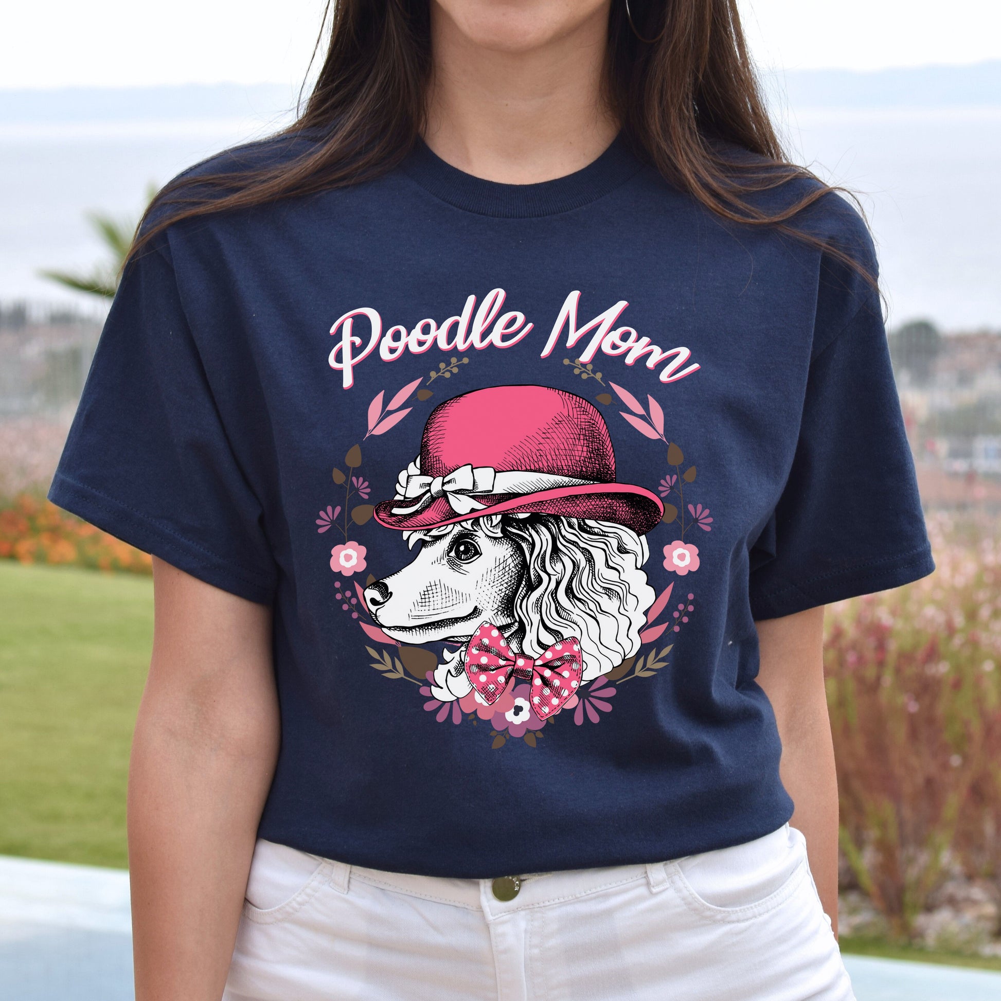 Poodle mom Unisex t-shirt gift poodle mama tee black navy dark heather-Navy-Family-Gift-Planet