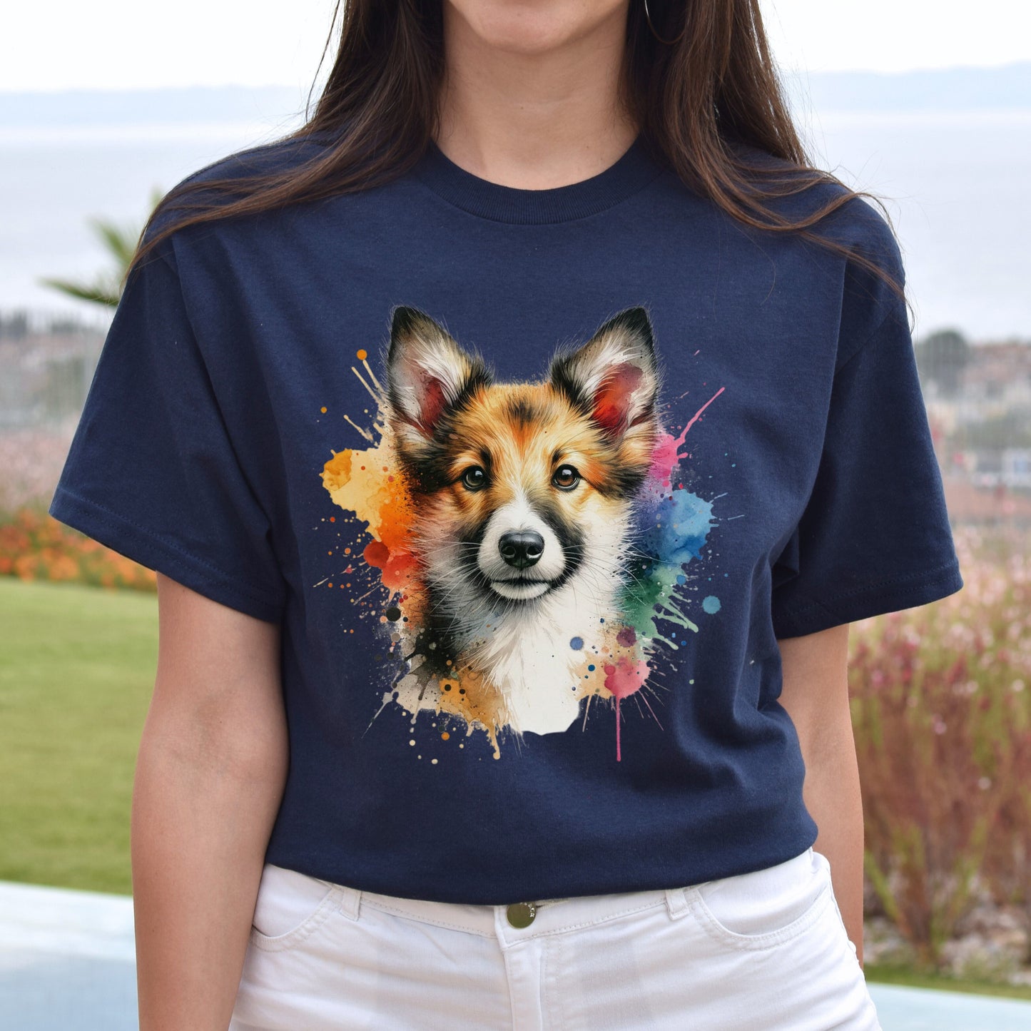 Portuguese Podengo dog mama Color Splash Unisex T-shirt Black Navy Dark Heather-Navy-Family-Gift-Planet