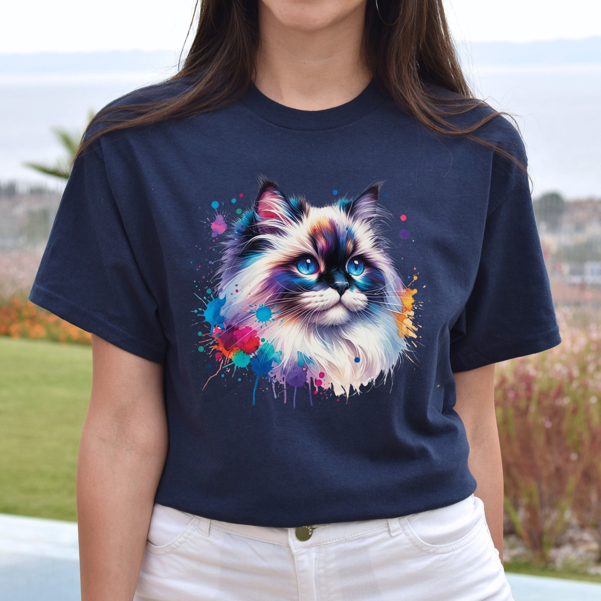 Ragdoll Cat Color Splash Unisex T-Shirt Black Navy Dark Heather-Navy-Family-Gift-Planet
