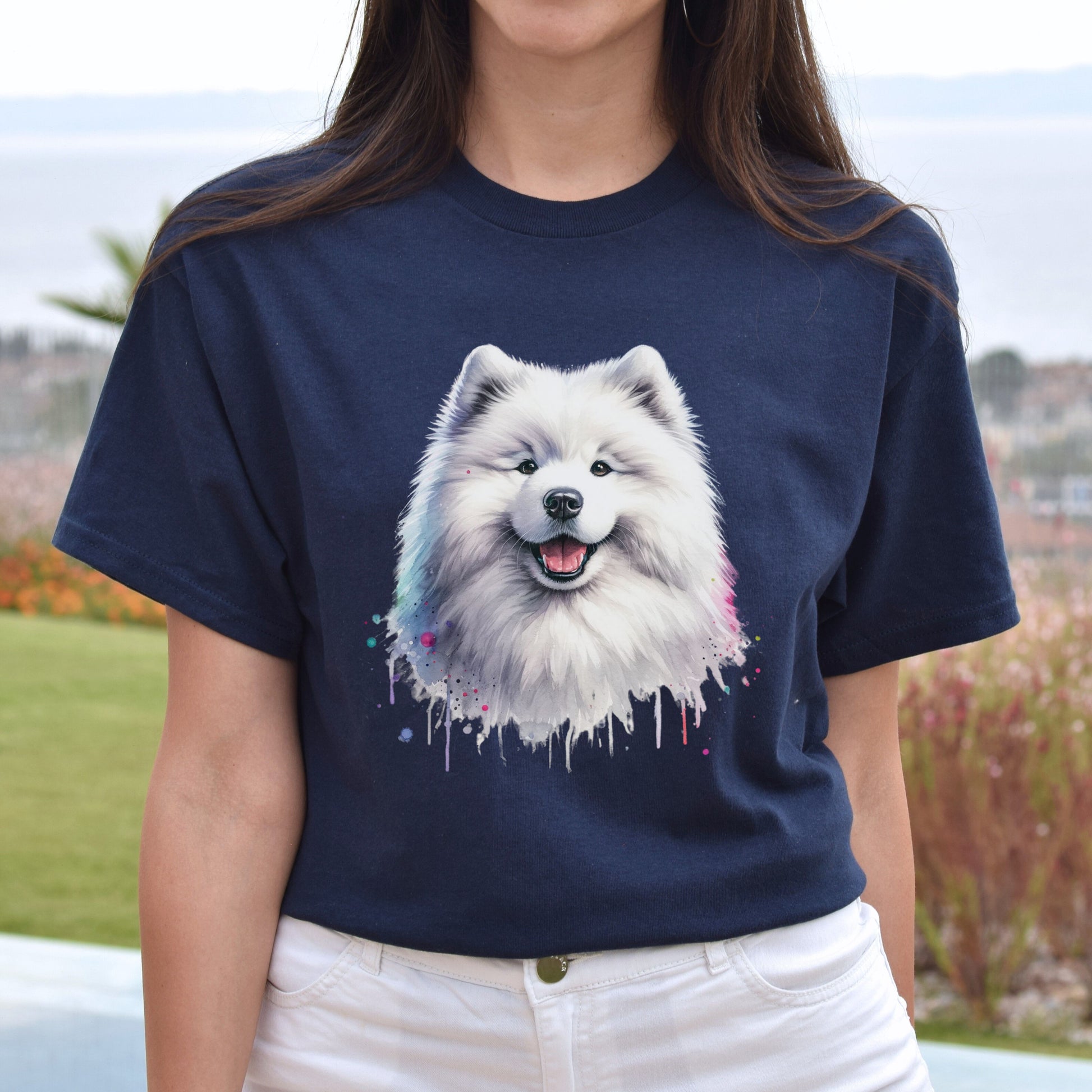 Samoyed dog mama Color Splash Unisex T-shirt Black Navy Dark Heather-Navy-Family-Gift-Planet