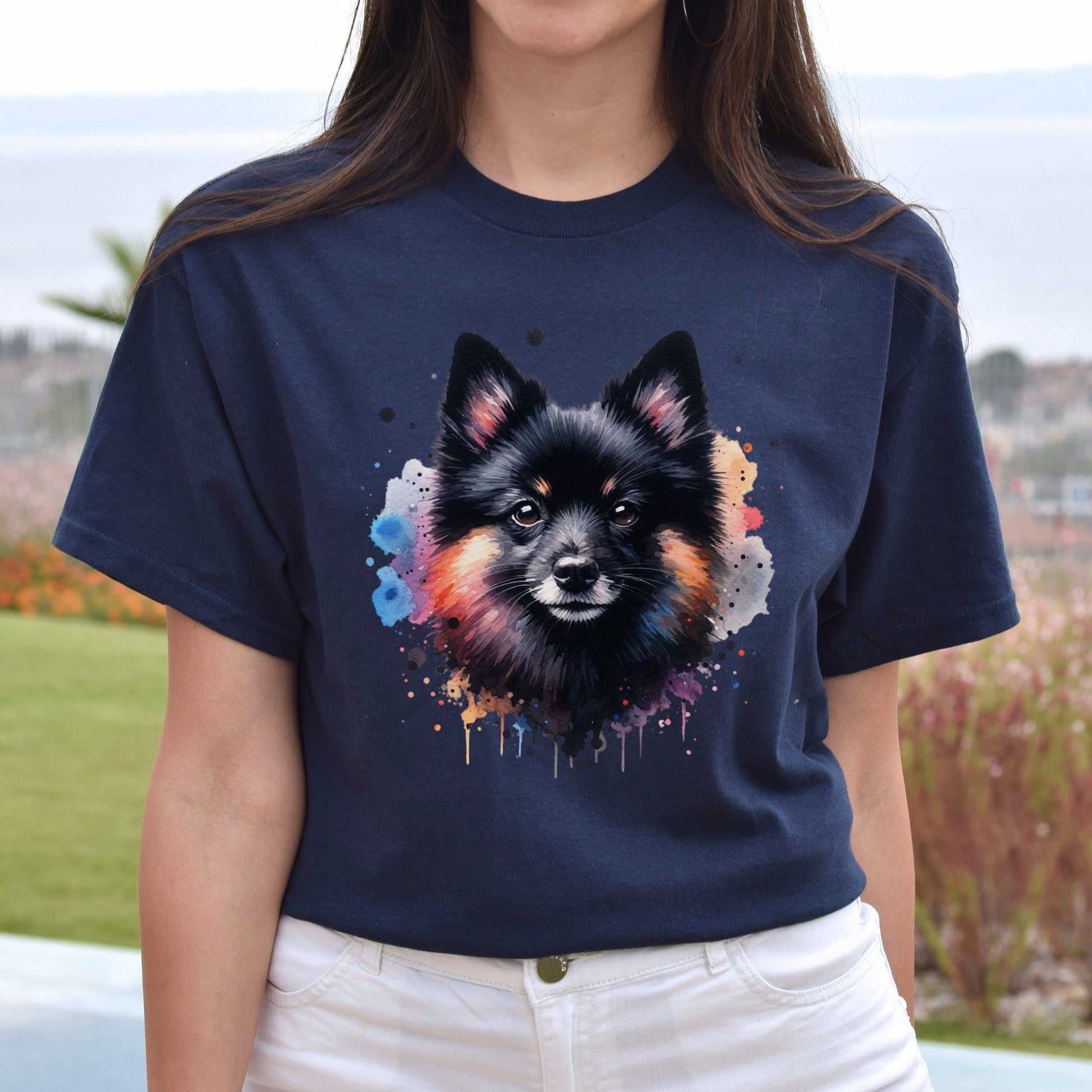 Schipperke dog mama Color Splash Unisex T-shirt Black Navy Dark Heather-Navy-Family-Gift-Planet