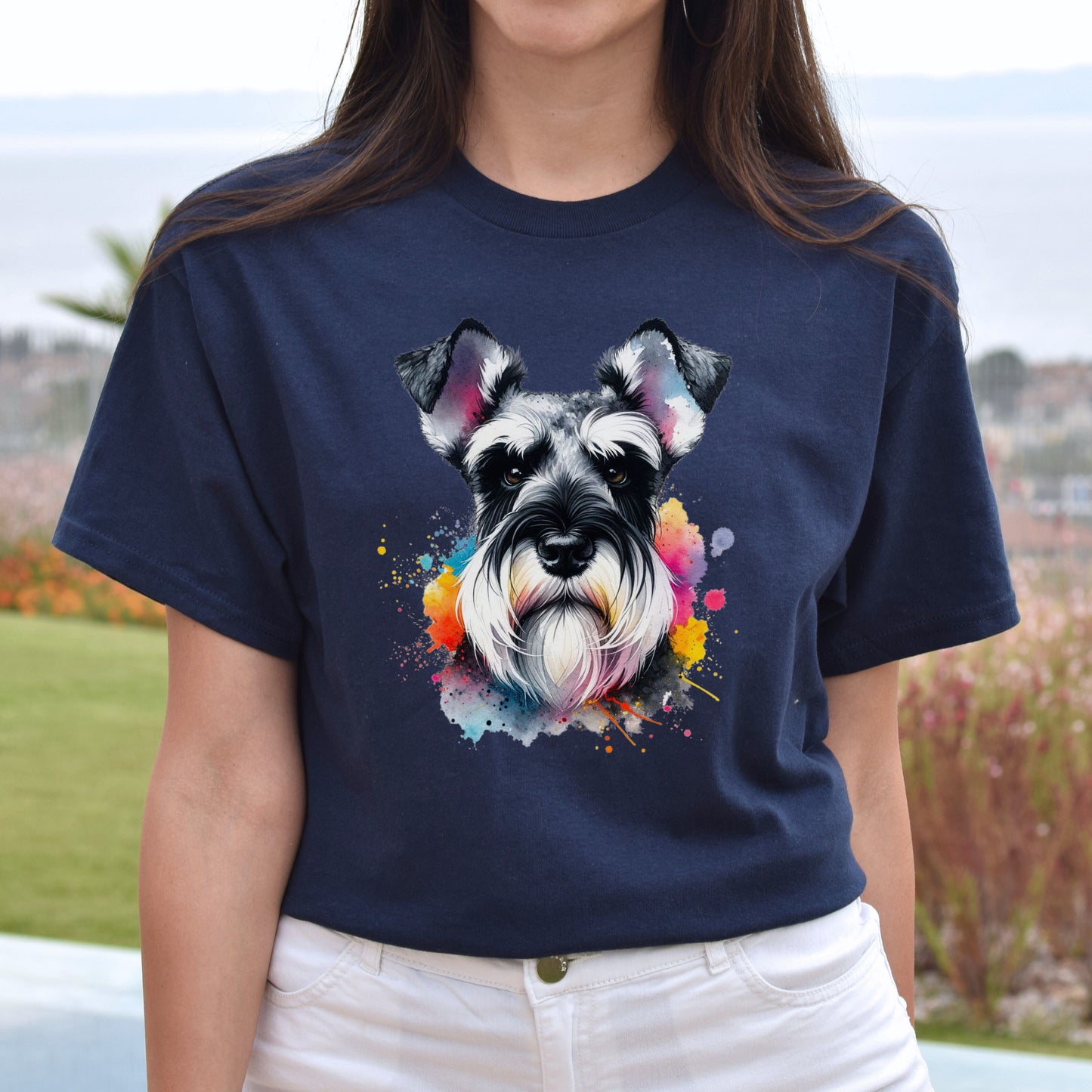 Schnauzer dog mom Color Splash Unisex T-shirt Black Navy Dark Heather-Navy-Family-Gift-Planet