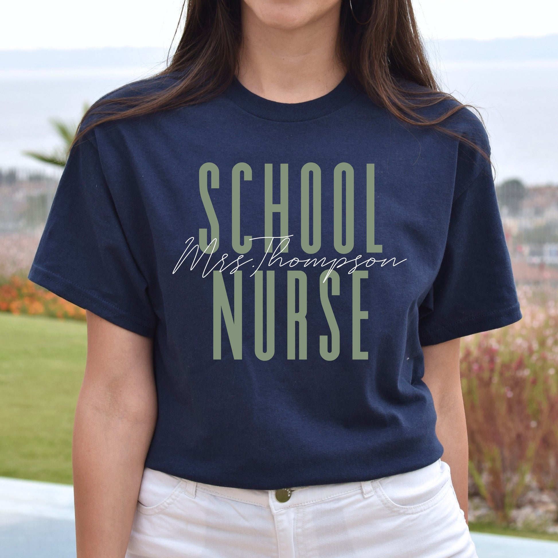 School Nurse T-Shirt gift Back to School Customized Unisex tee Black Navy Dark Heather-Navy-Family-Gift-Planet