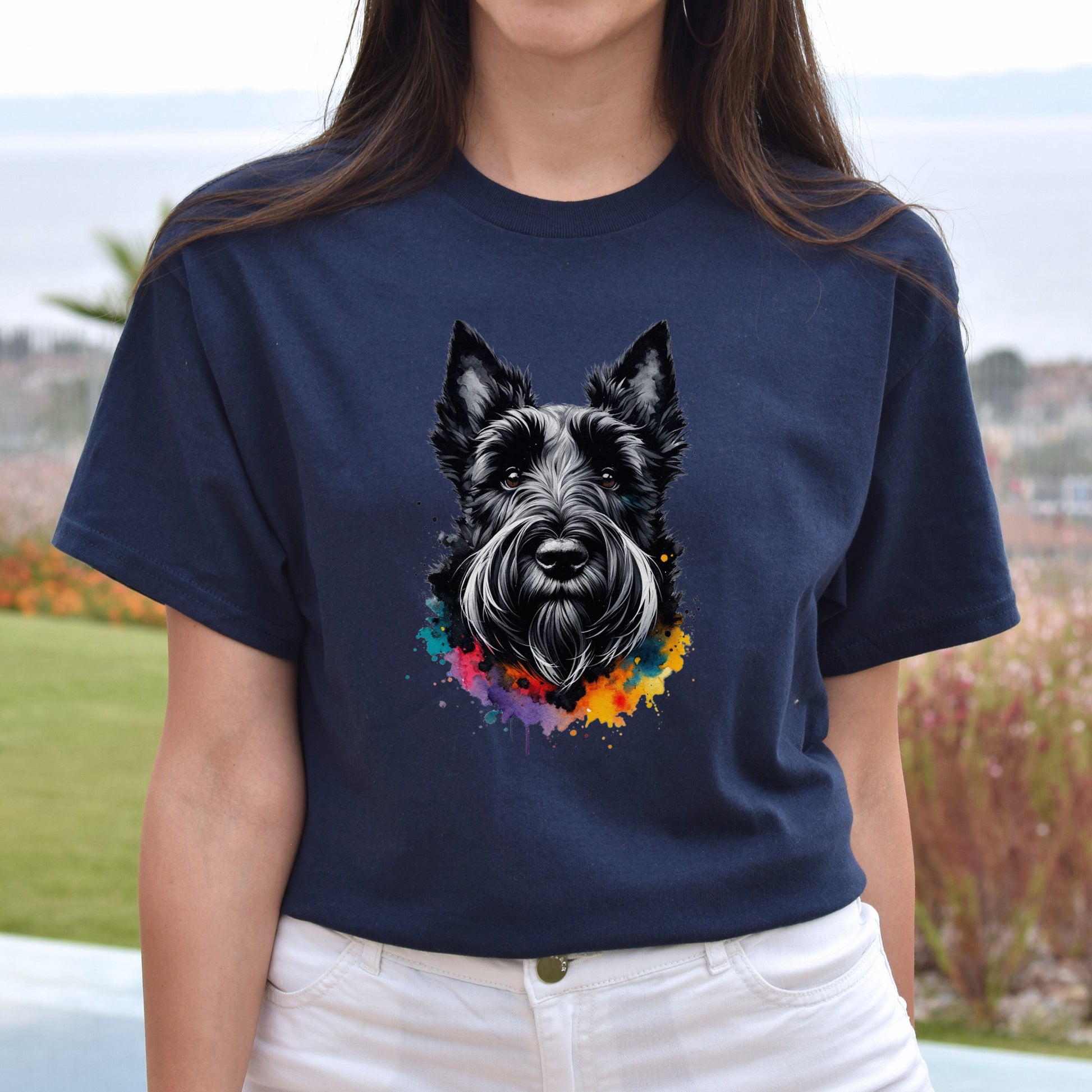 Scottish Terrier dog mama Color Splash Unisex T-shirt Black Navy Dark Heather-Navy-Family-Gift-Planet