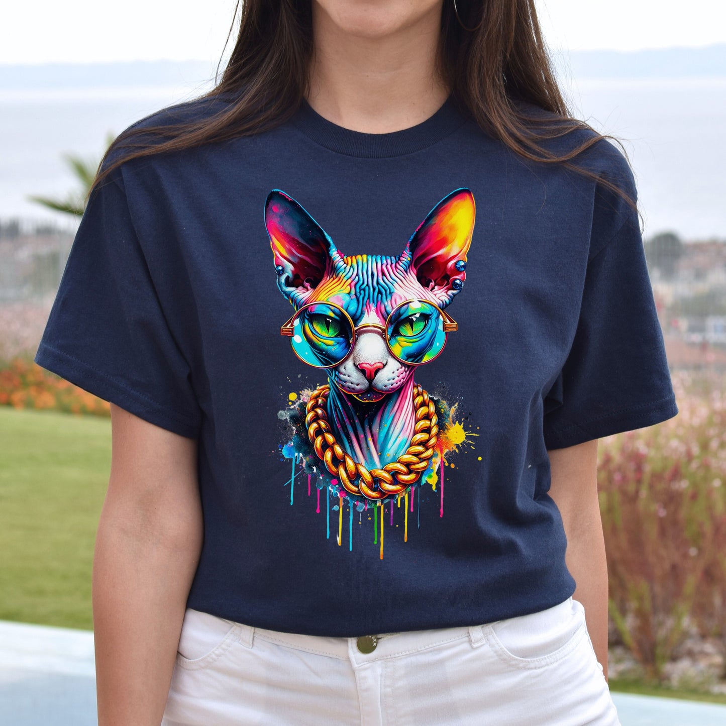 Sphynx hip style Color Splash Unisex T-shirt Black Navy Dark Heather-Navy-Family-Gift-Planet