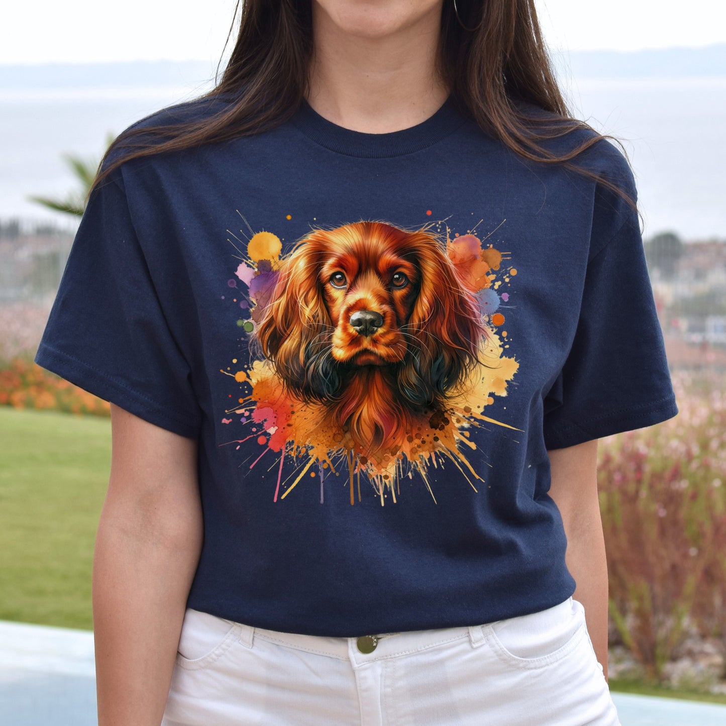 Sussex Spaniel dog mama Color Splash Unisex T-shirt Black Navy Dark Heather-Navy-Family-Gift-Planet