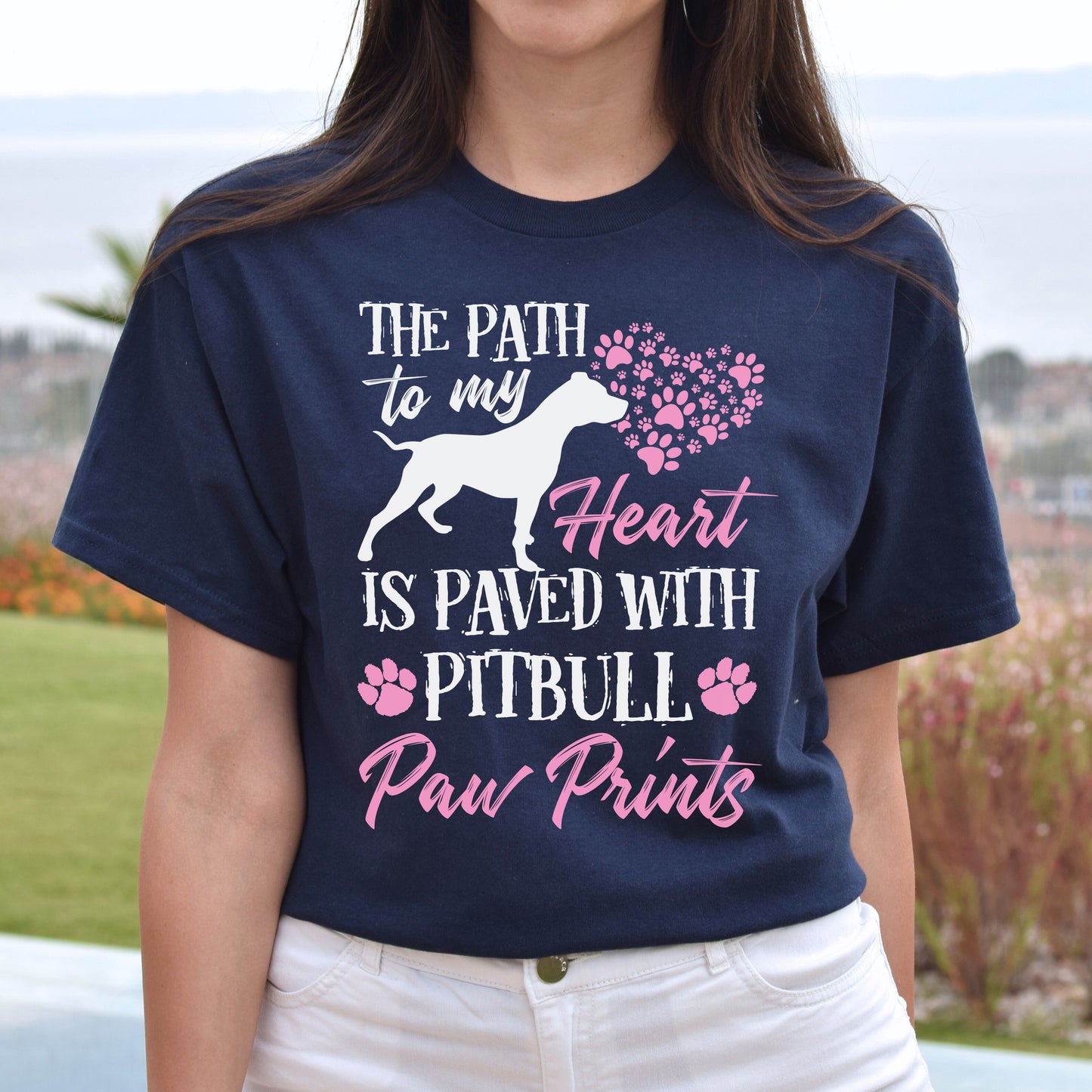 The path to my heart is paved with Pitbull paw prints Unisex t-shirt gift-Navy-Family-Gift-Planet