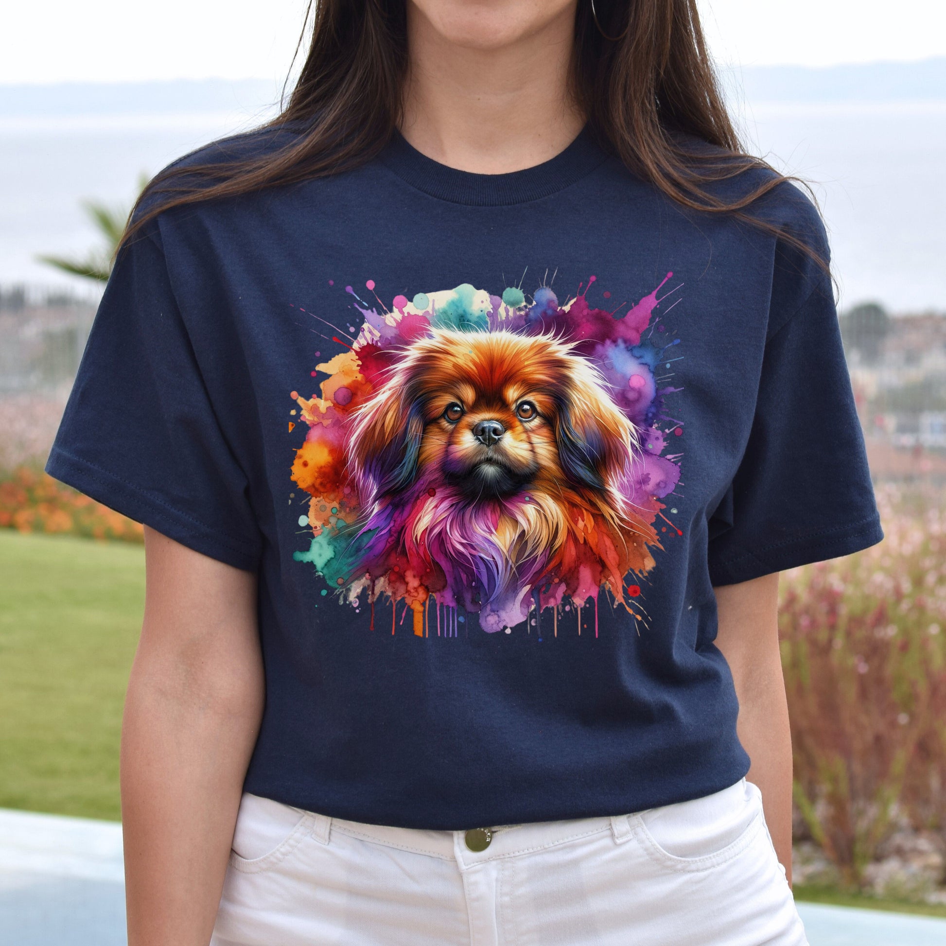 Tibetan Spaniel dog mom Color Splash Unisex T-shirt Black Navy Dark Heather-Navy-Family-Gift-Planet