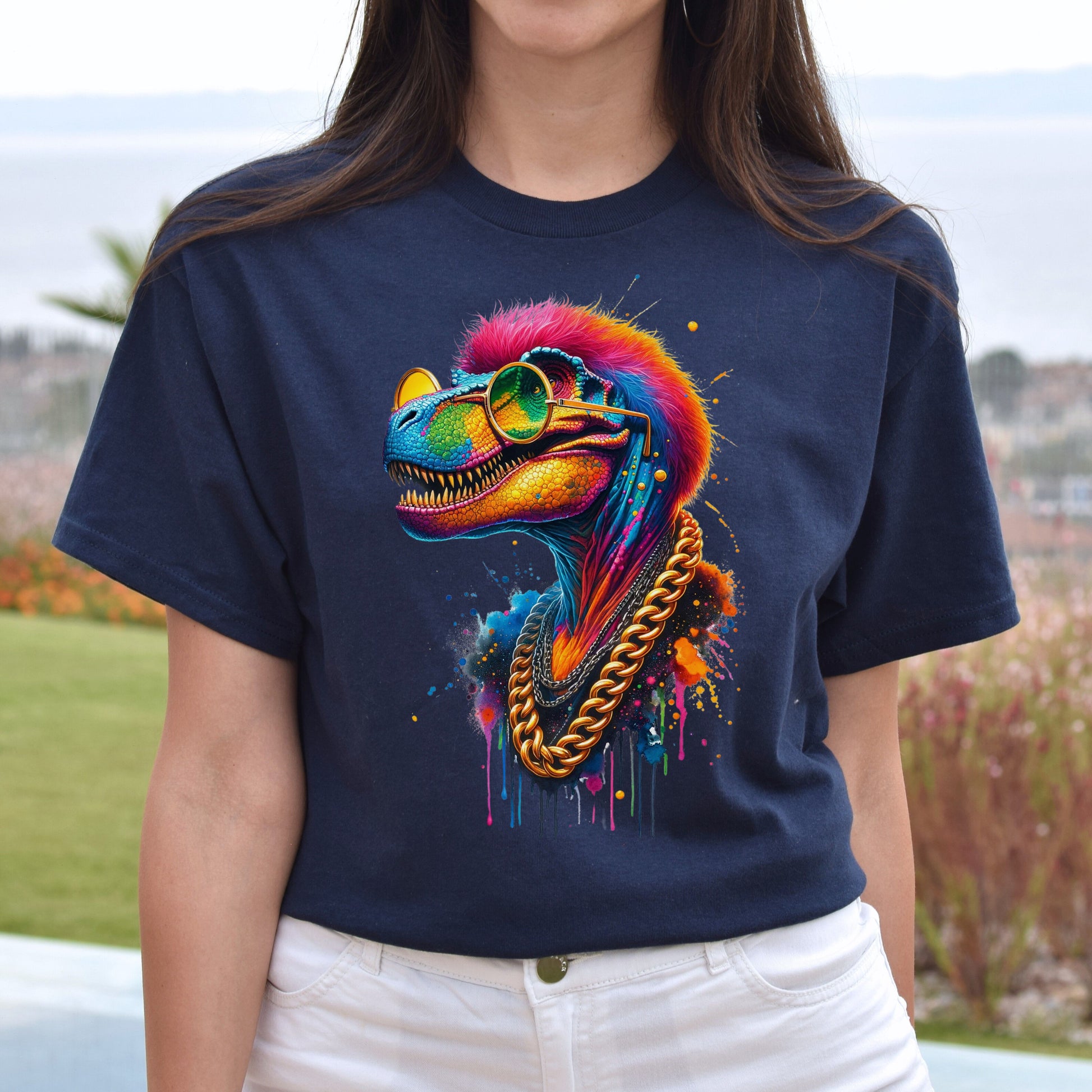 Tyrannosaurus Rex (T-Rex) in hip style Color Splash Unisex T-shirt-Family-Gift-Planet