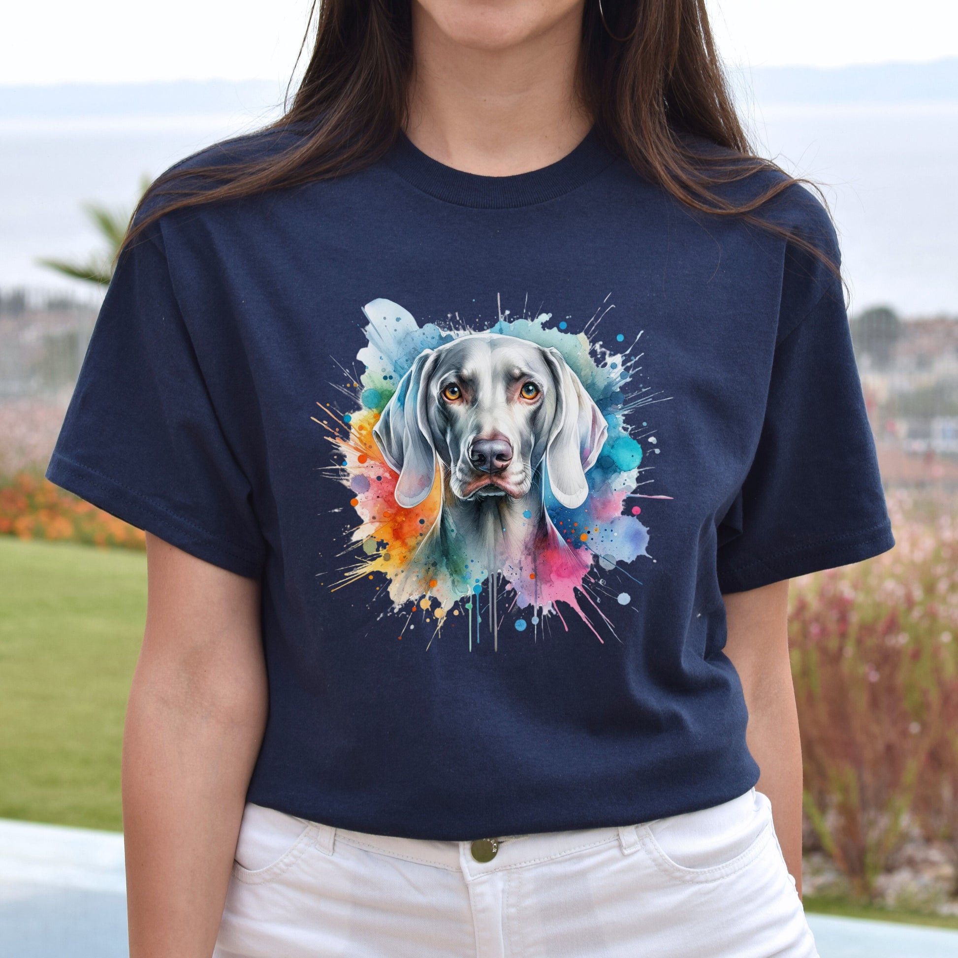 Weimaraner Dog mama Color Splash Unisex T-shirt Black Navy Dark Heather-Navy-Family-Gift-Planet