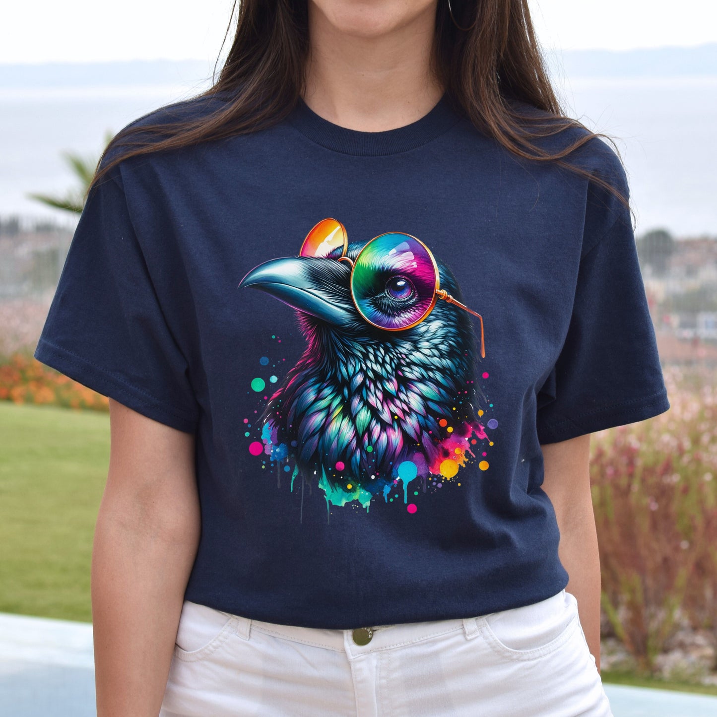 Whimsical raven Color Splash Unisex T-shirt Black Navy Dark Heather-Family-Gift-Planet