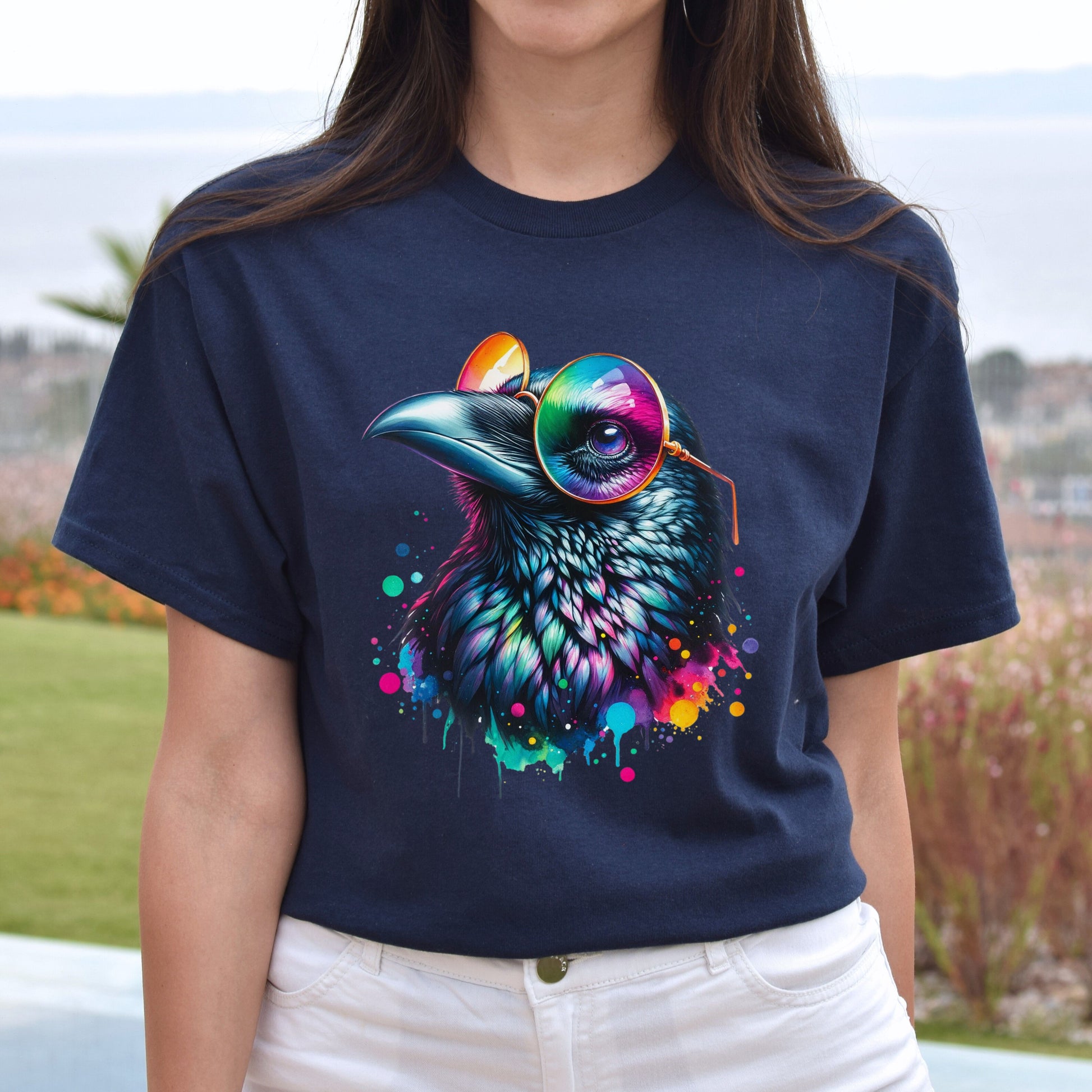 Whimsical raven Color Splash Unisex T-shirt Black Navy Dark Heather-Family-Gift-Planet
