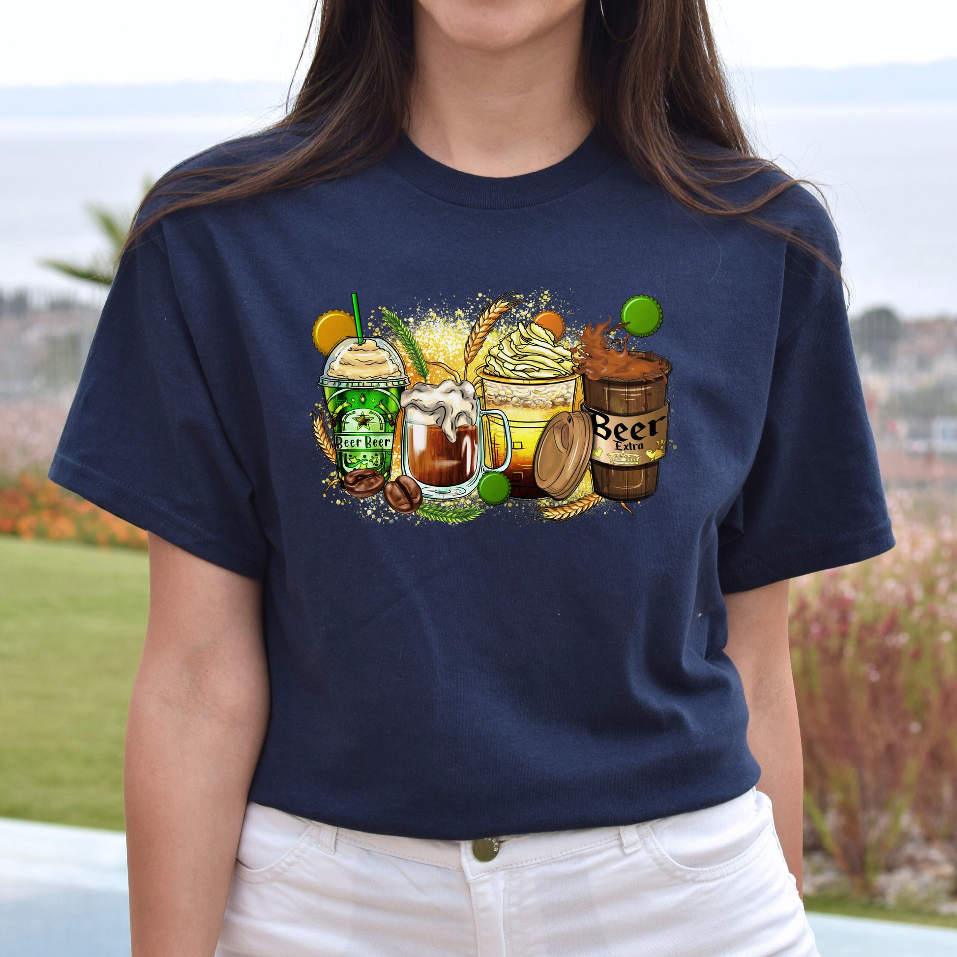 Beer coffee cups unisex tshirt beer and coffee lover S-5XL-Family-Gift-Planet