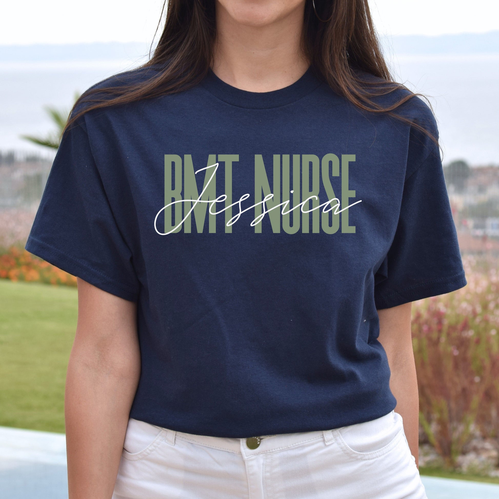 BMT nurse T-Shirt gift Bone Marrow Transplant RN Customized Unisex tee Black Navy Dark Heather-Navy-Family-Gift-Planet