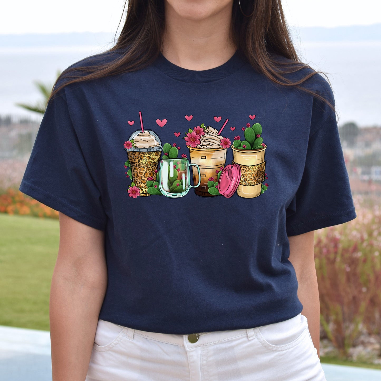 Cactus and coffee cups unisex tshirt cactus lover tee S-5XL-Family-Gift-Planet