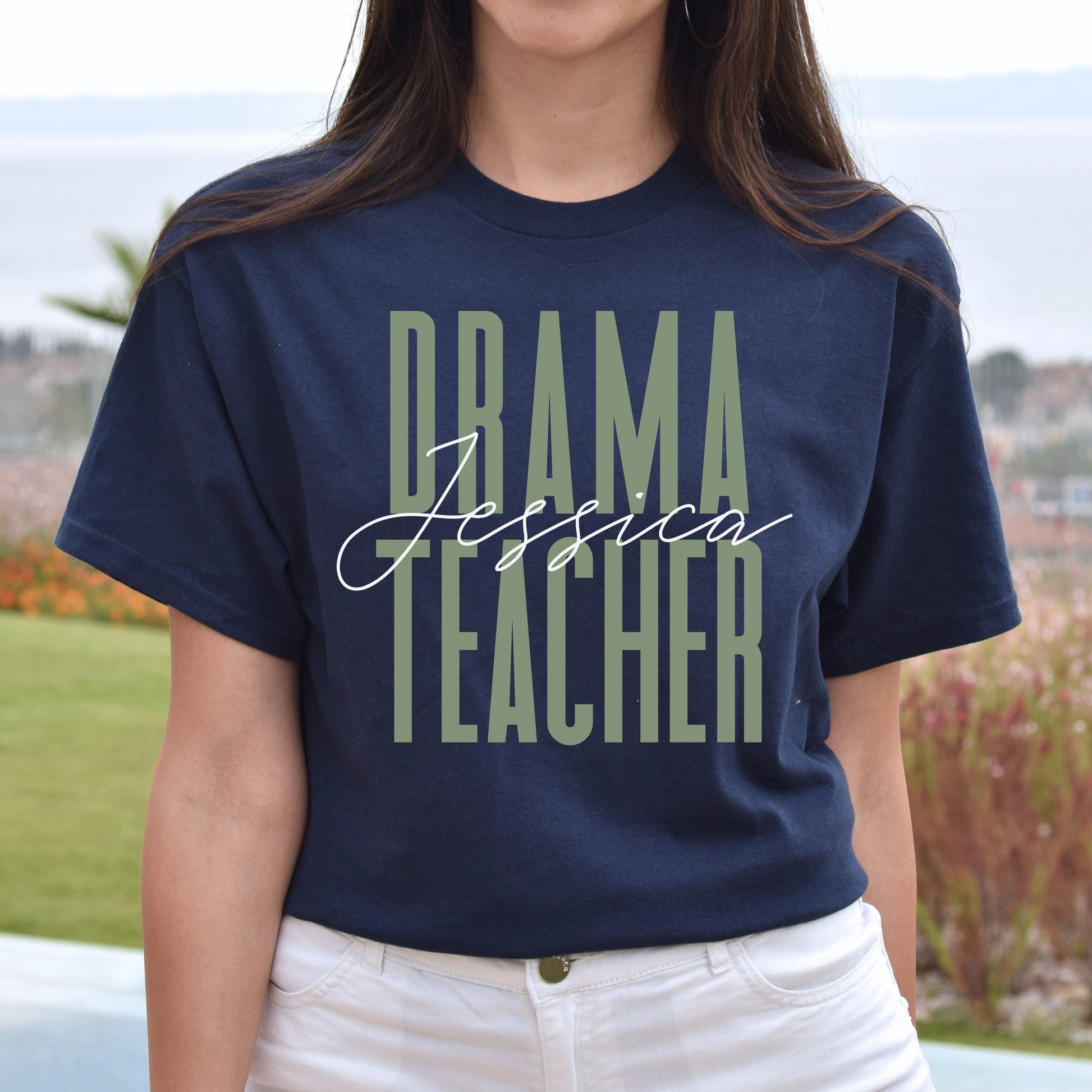 Drama teacher T-Shirt gift Acting school Customized Unisex tee Black Navy Dark Heather-Navy-Family-Gift-Planet