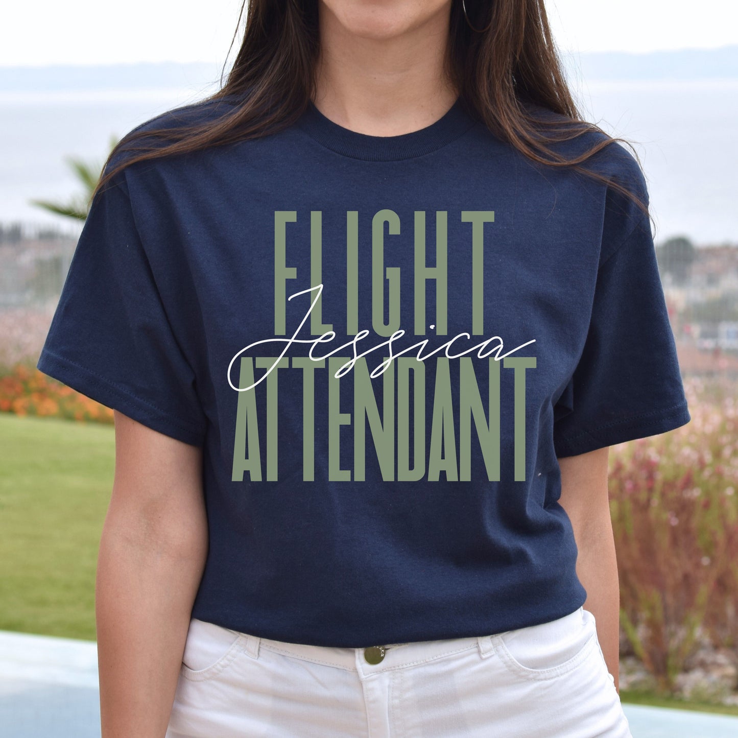 Flight attendant T-Shirt gift Plane Crew Customized Unisex tee Black Navy Dark Heather-Navy-Family-Gift-Planet