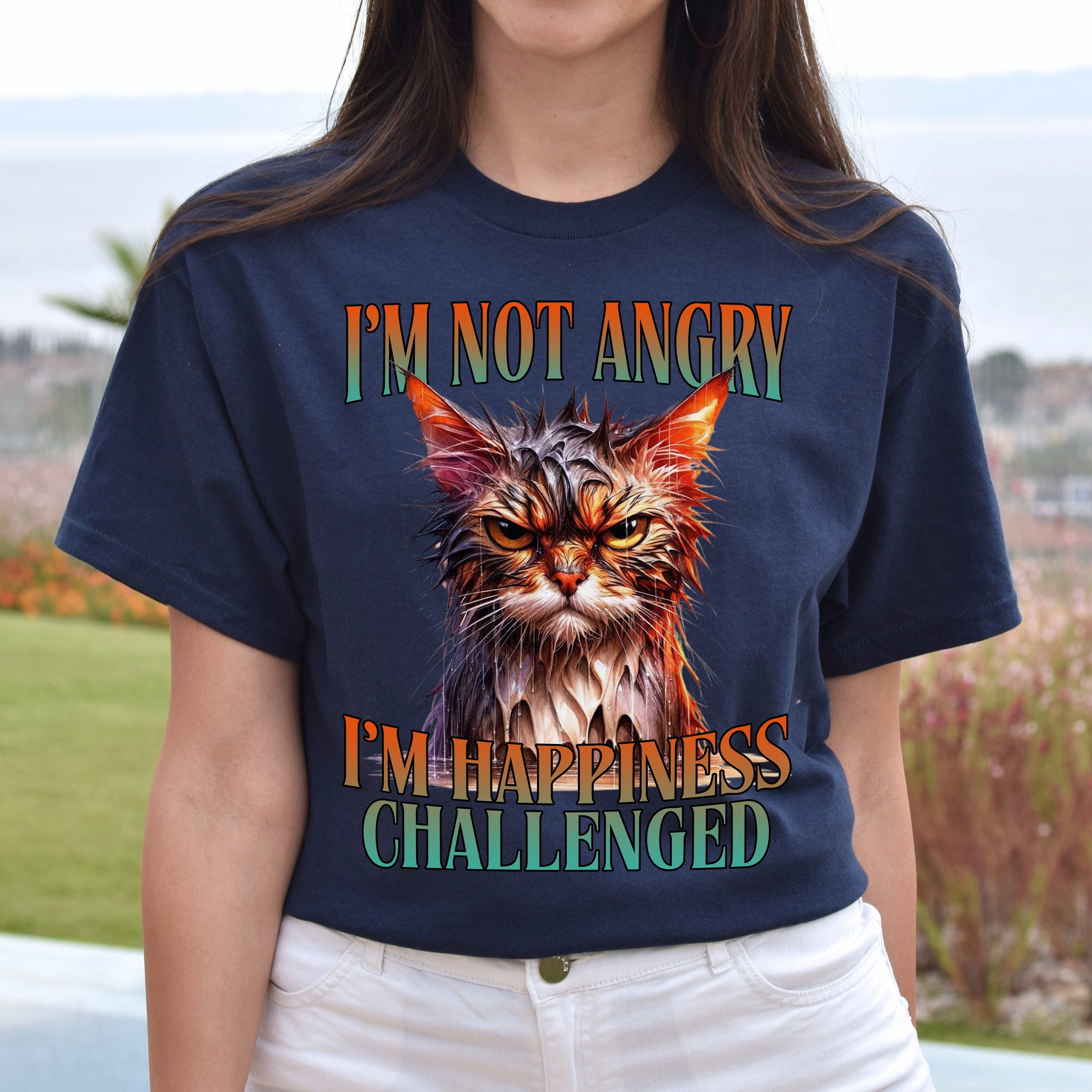 I'm not angry T-Shirt Grumpy face cat gift for nurse sister Unisex tee Black Navy Dark Heather-Navy-Family-Gift-Planet