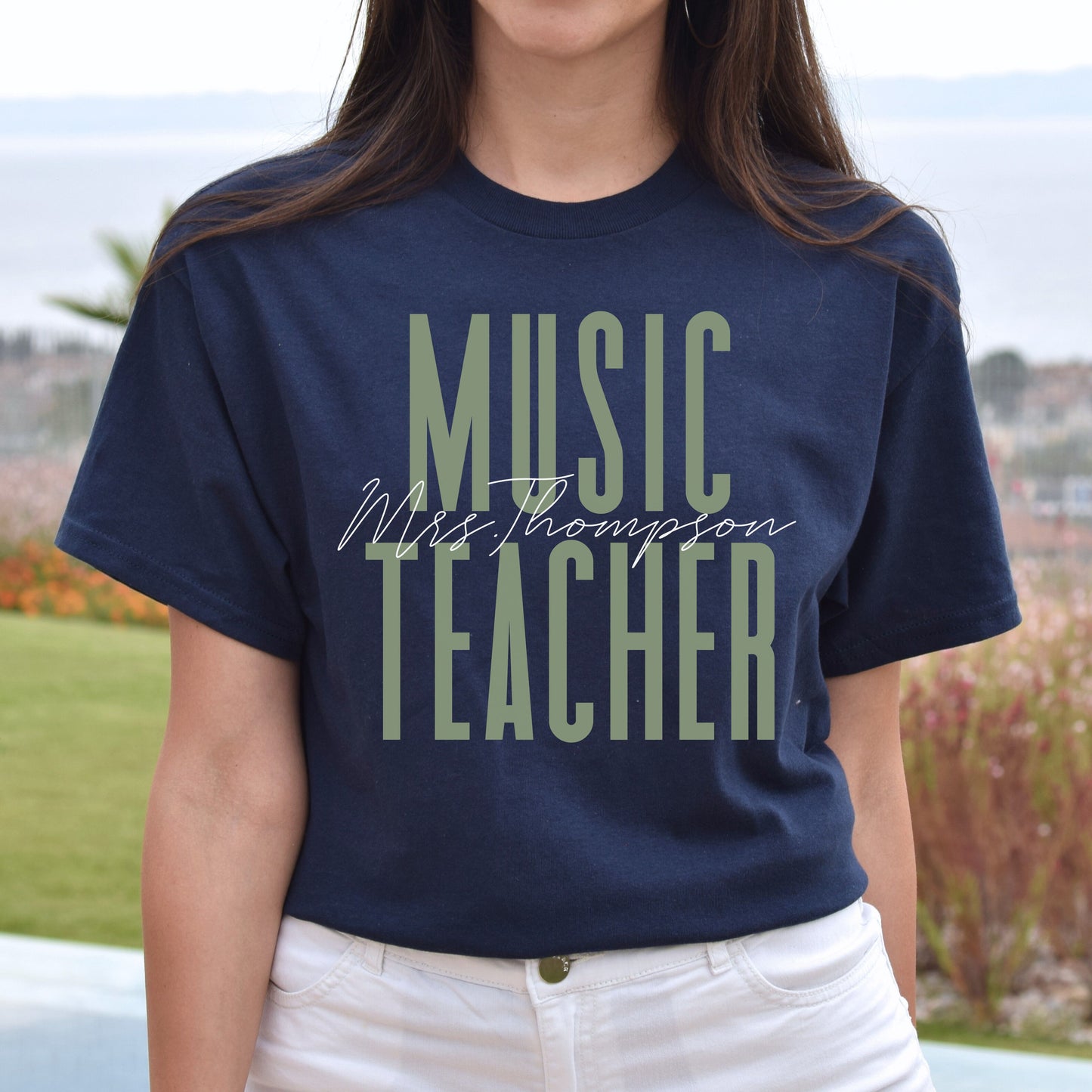 Music teacher T-Shirt gift Musician Orchestra teacher Customized Unisex tee Black Navy Dark Heather-Navy-Family-Gift-Planet