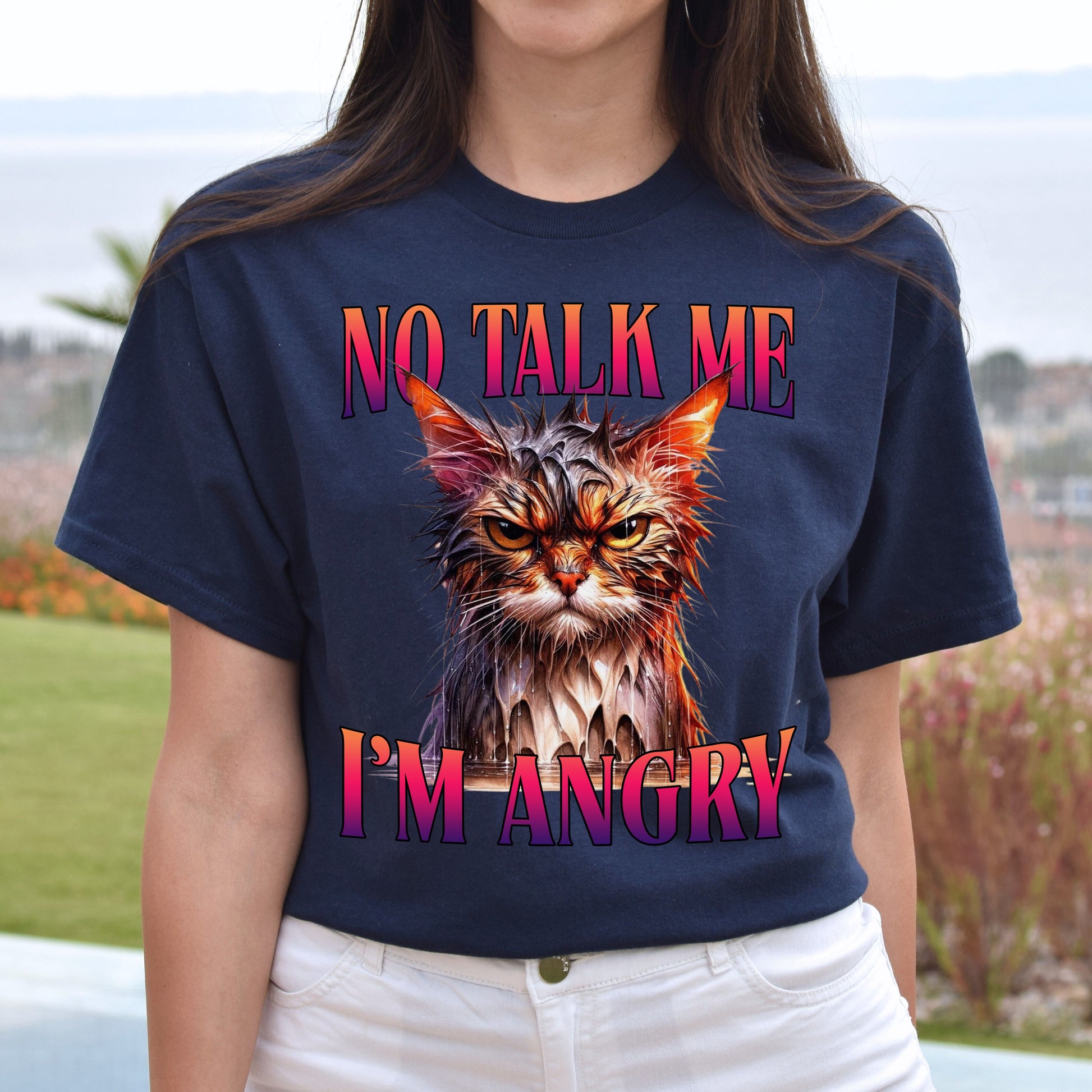 No talk me I'm angry T-Shirt Hilarious gift for a friend cat lover Unisex tee Black Navy Dark Heather-Navy-Family-Gift-Planet