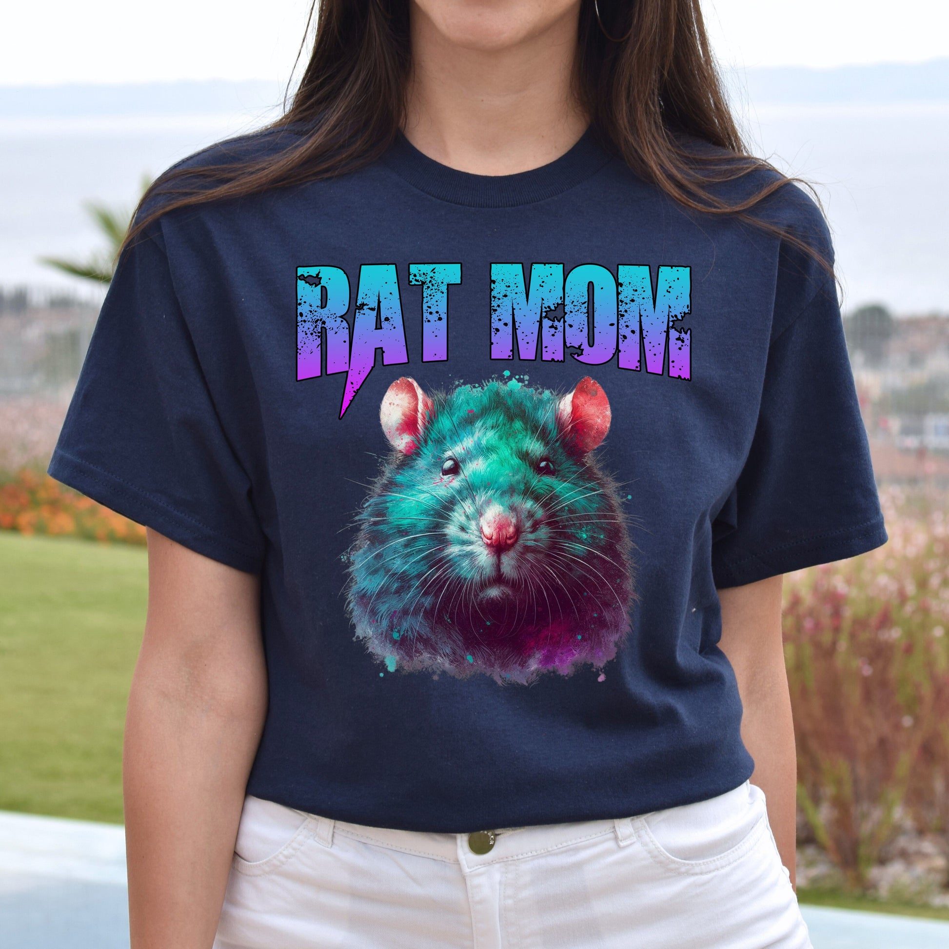 Rat mom T-Shirt Rat owner rat girl Unisex tee Black Navy Dark Heather-Navy-Family-Gift-Planet