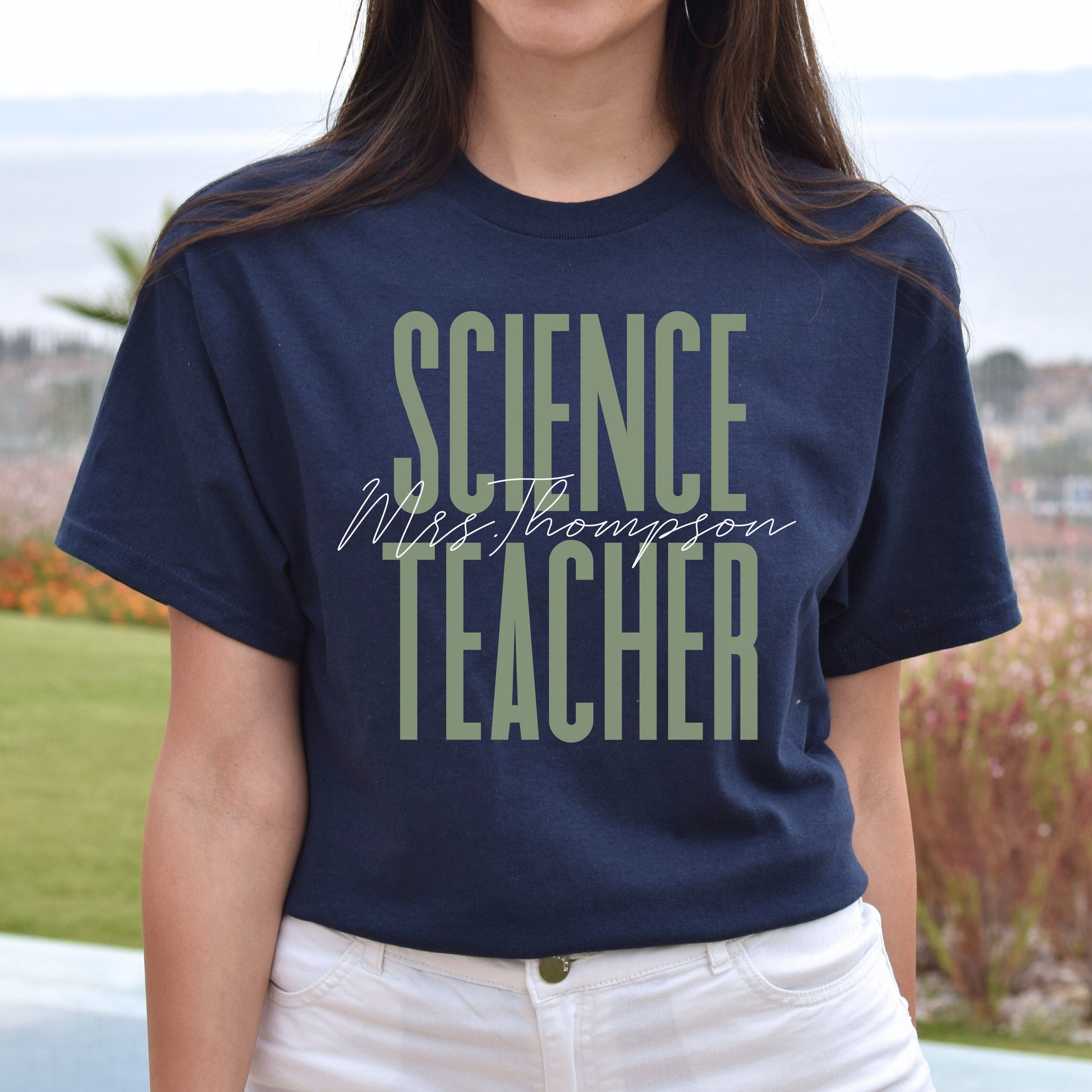 Science teacher T-Shirt gift stem scientist Customized Unisex tee Black Navy Dark Heather-Navy-Family-Gift-Planet